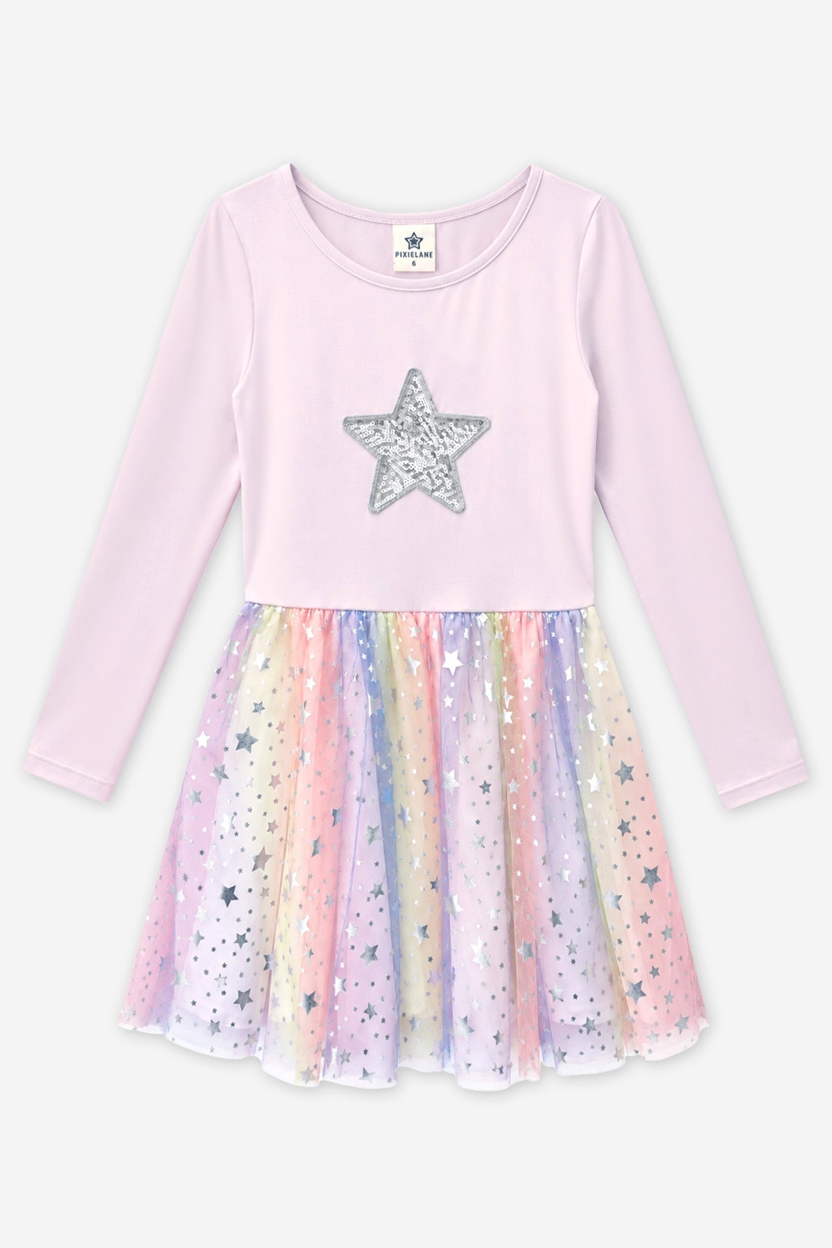 Simply Soft Long Sleeve Ballet Be Happy Tulle Dress - Pink Sequin Silver Star Rainbow Foil - NEW!