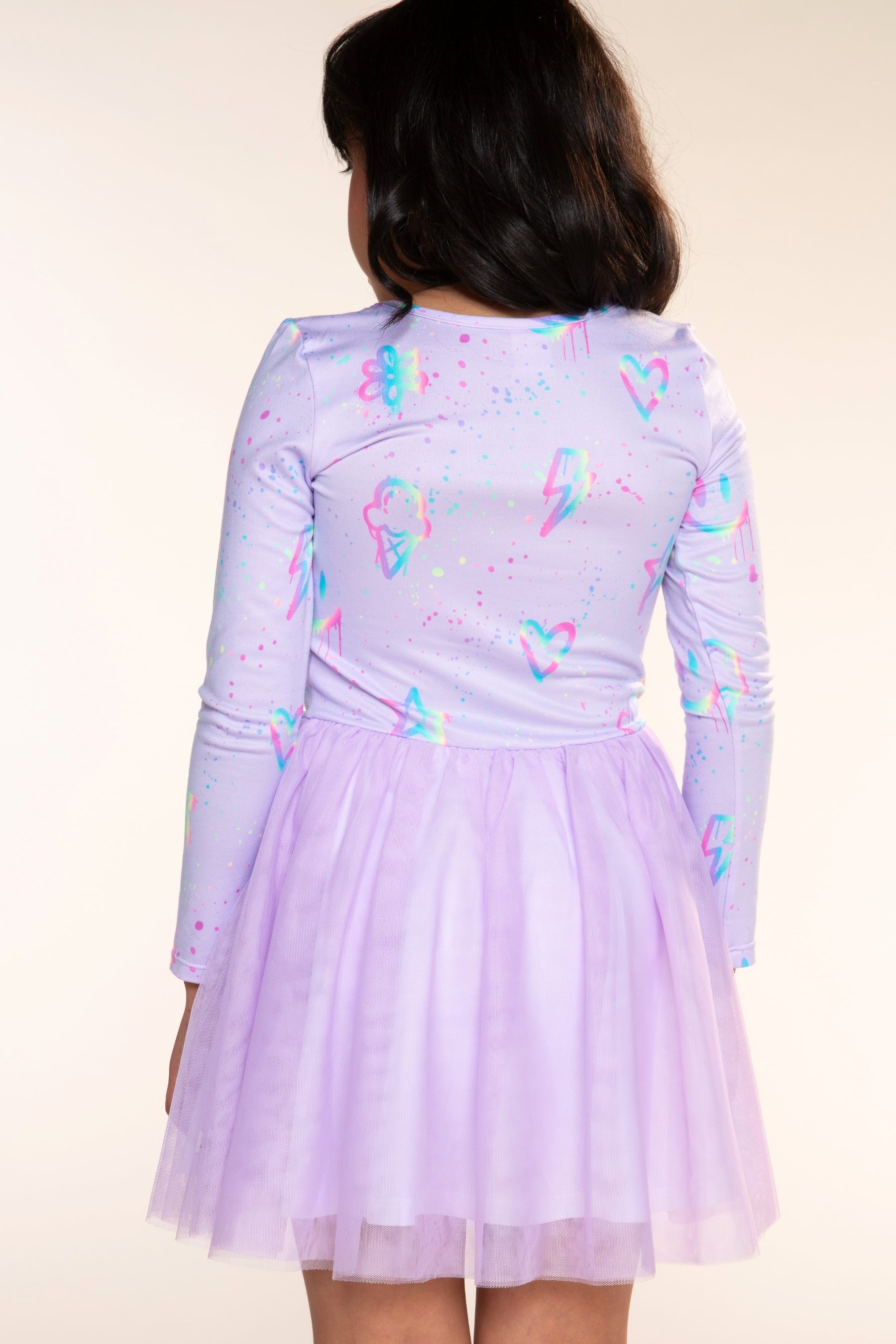 Simply Soft Long Sleeve Ballet Be Happy Tulle Dress - Pink Rainbow Bow - NEW!