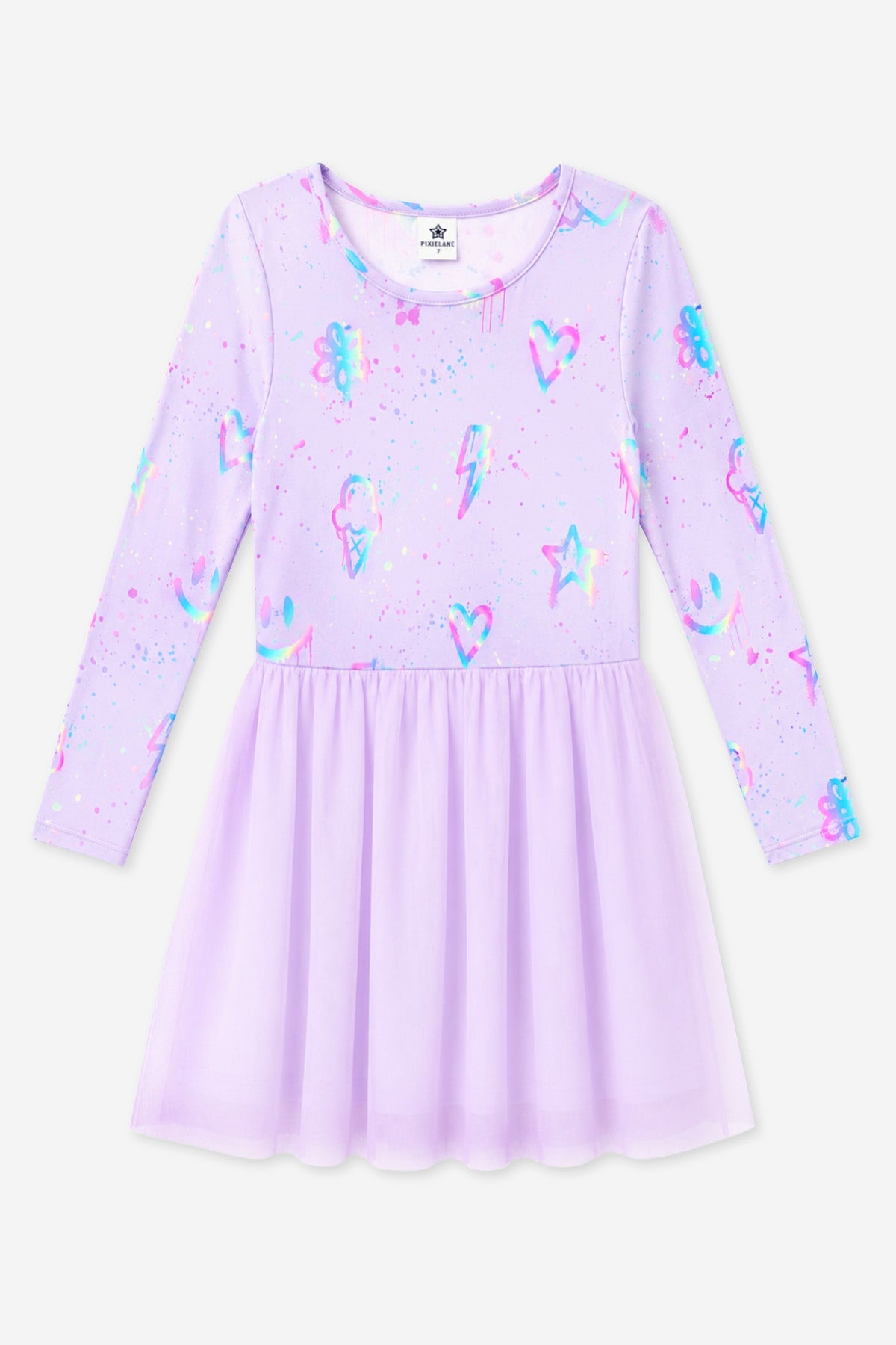 Simply Soft Long Sleeve Ballet Be Happy Tulle Dress - Pink Rainbow Bow - NEW!