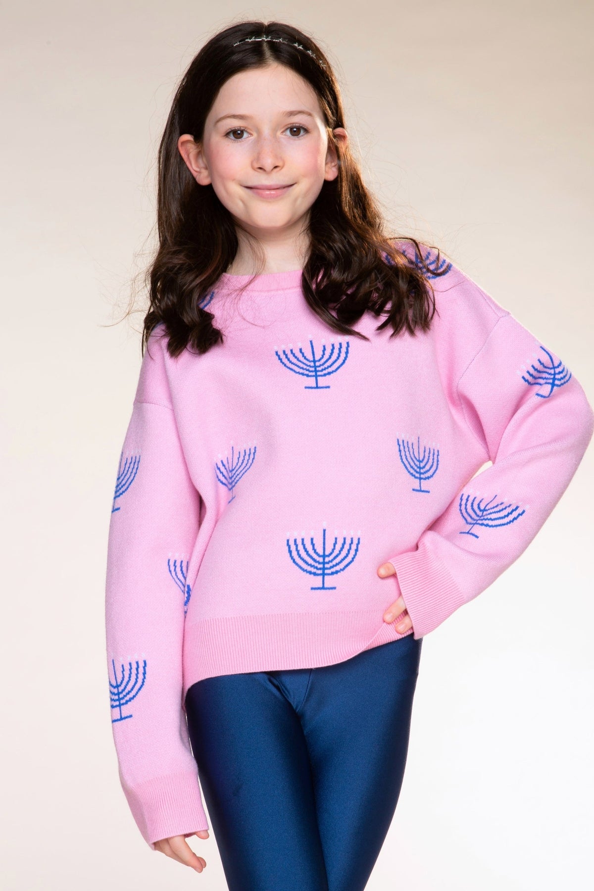 3 Pack Yummy Soft Sweater, Long Sleeve Ballet Be Happy Tulle Dress & High Shine Legging - Bubble Gun Pink Blue Menorah | Black Gold Sequin Bow Foil Star | Vintage Navy - NEW!