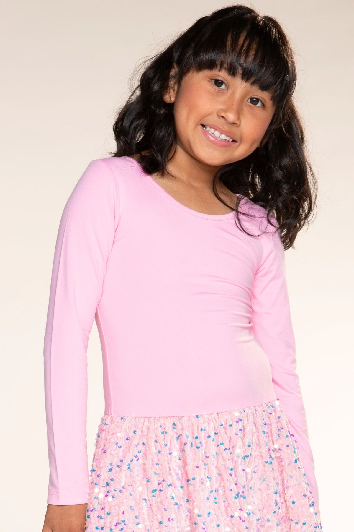 Simply Soft Long Sleeve Sequin Be Happy Dress - Hot Pink Black Sequin - NEW!