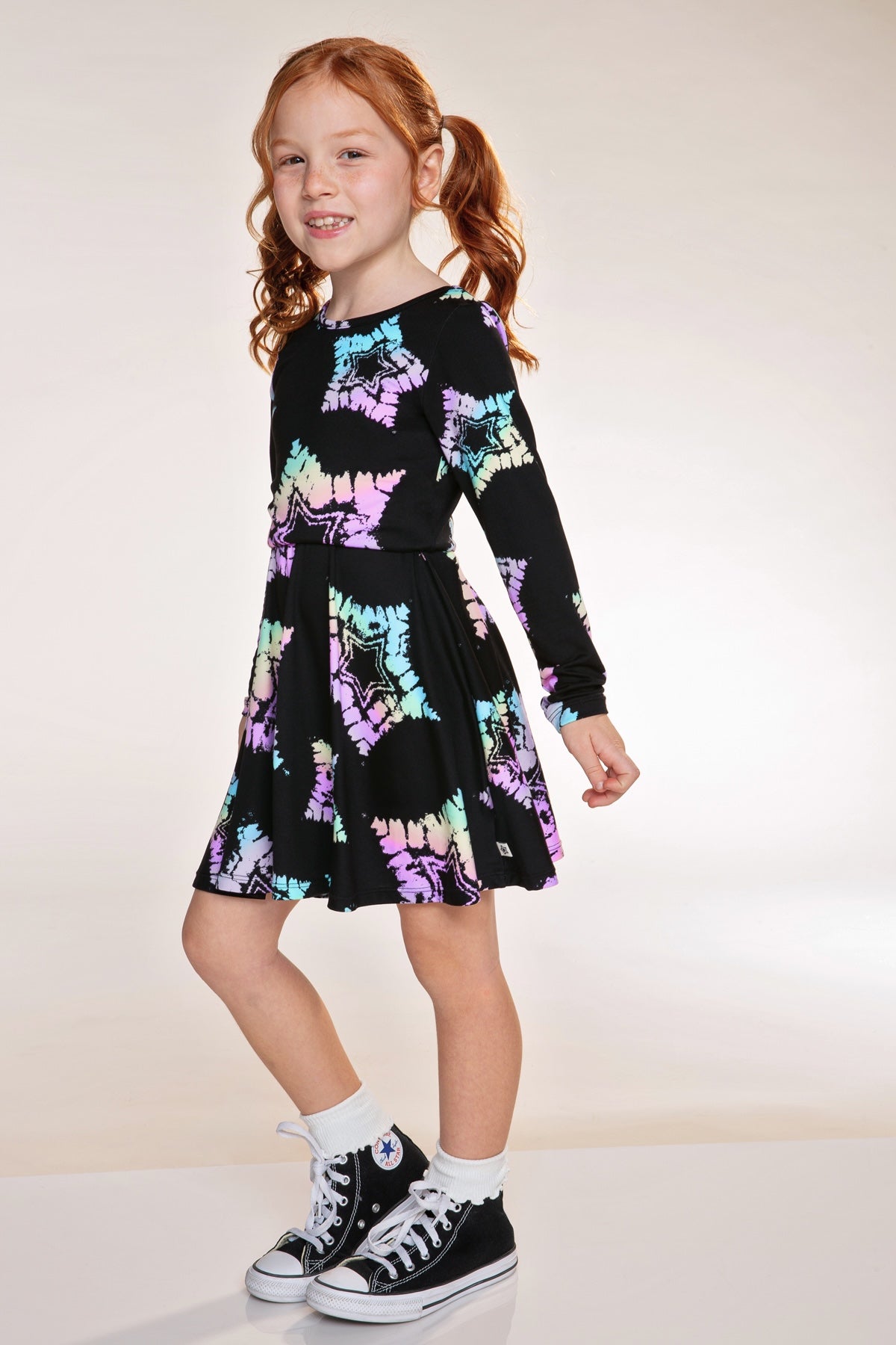 Simply Soft Long Sleeve Skater Dress - Pink Rainbow Glitter - NEW!