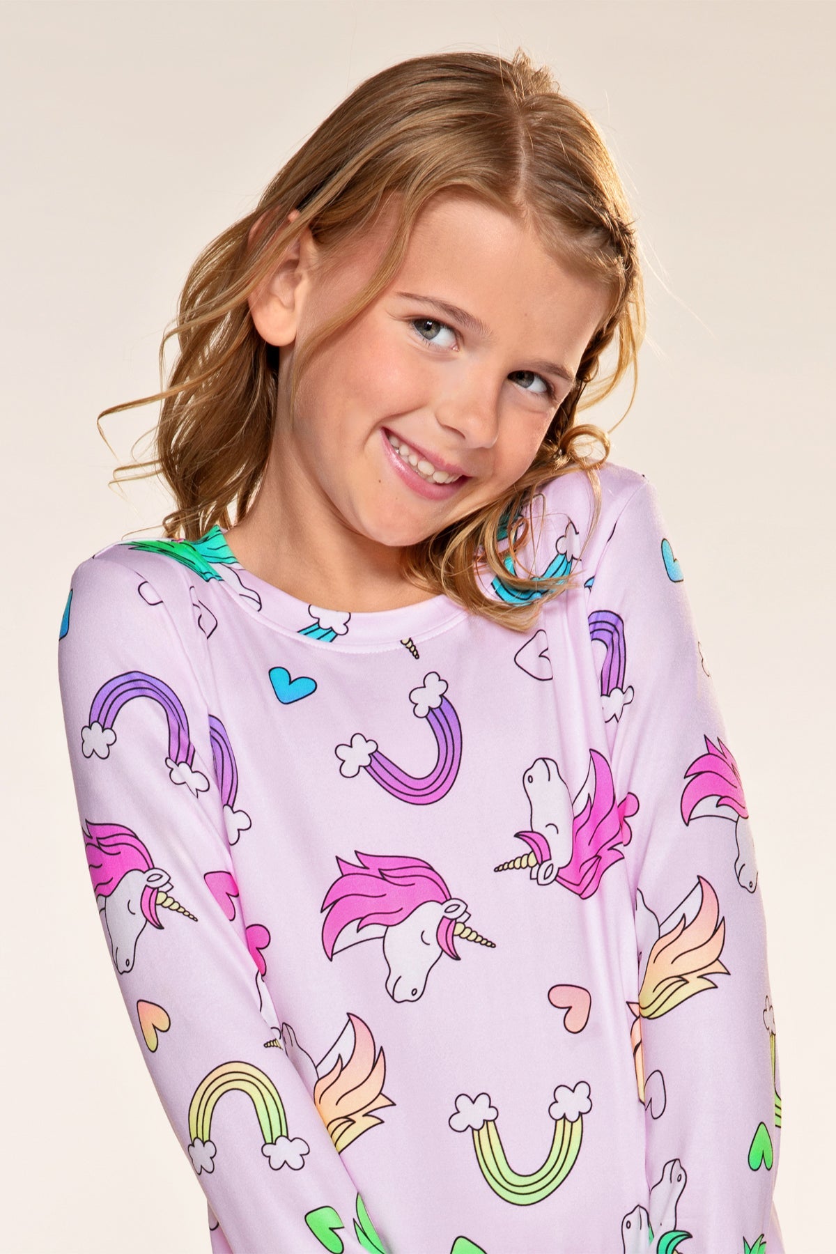Simply Soft Long Sleeve Ruffle Lounge Dress - Pink Rainbow Unicorn - NEW!