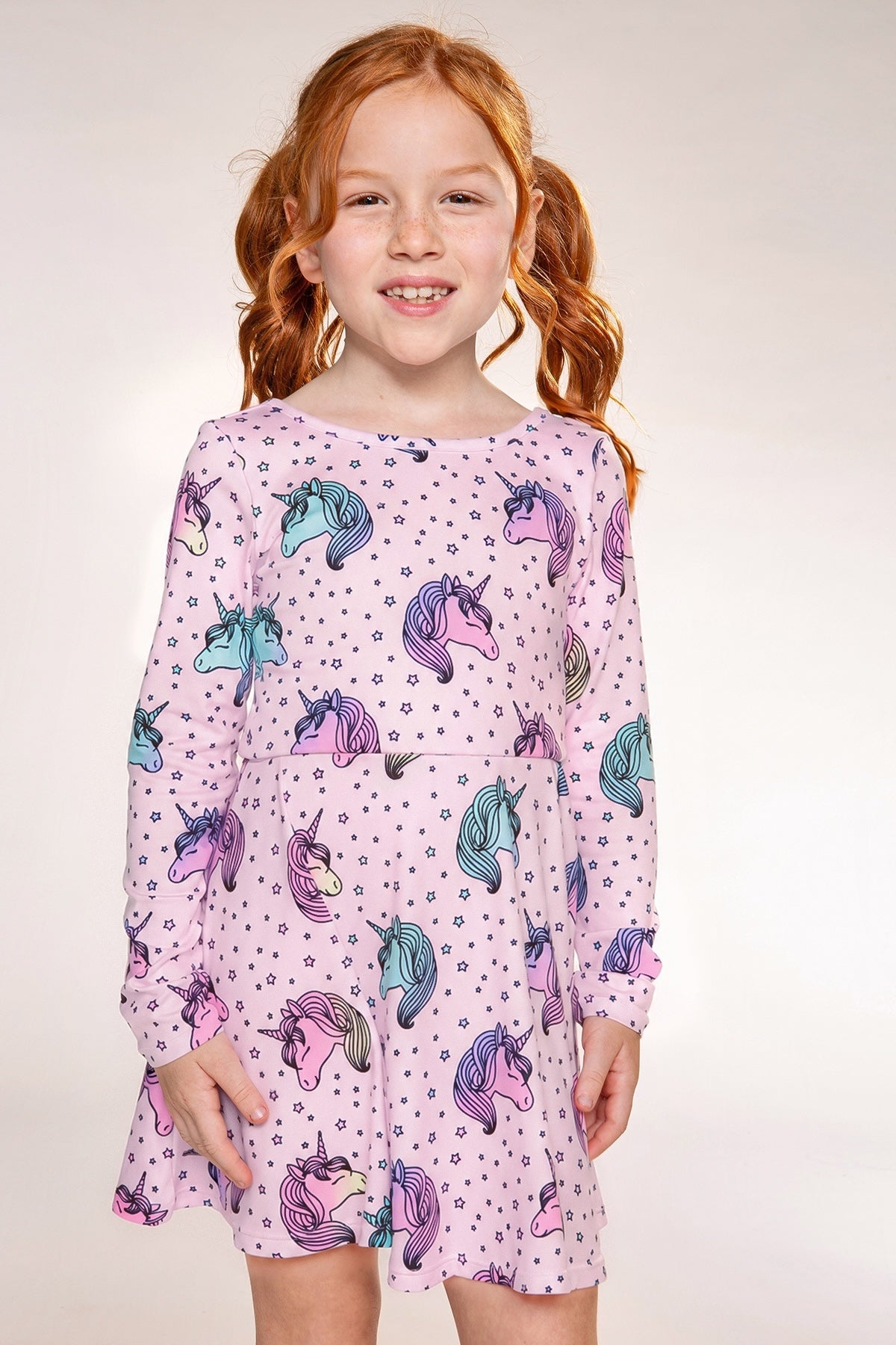 Simply Soft Long Sleeve Skater Dress - Pink Rainbow Unicorn - NEW!