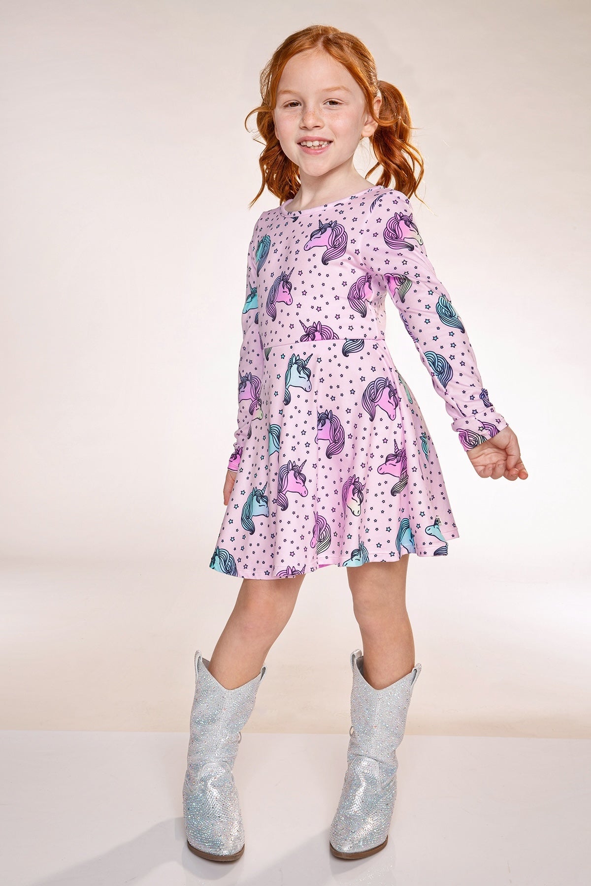 Simply Soft Long Sleeve Skater Dress - Pink Rainbow Unicorn - NEW!