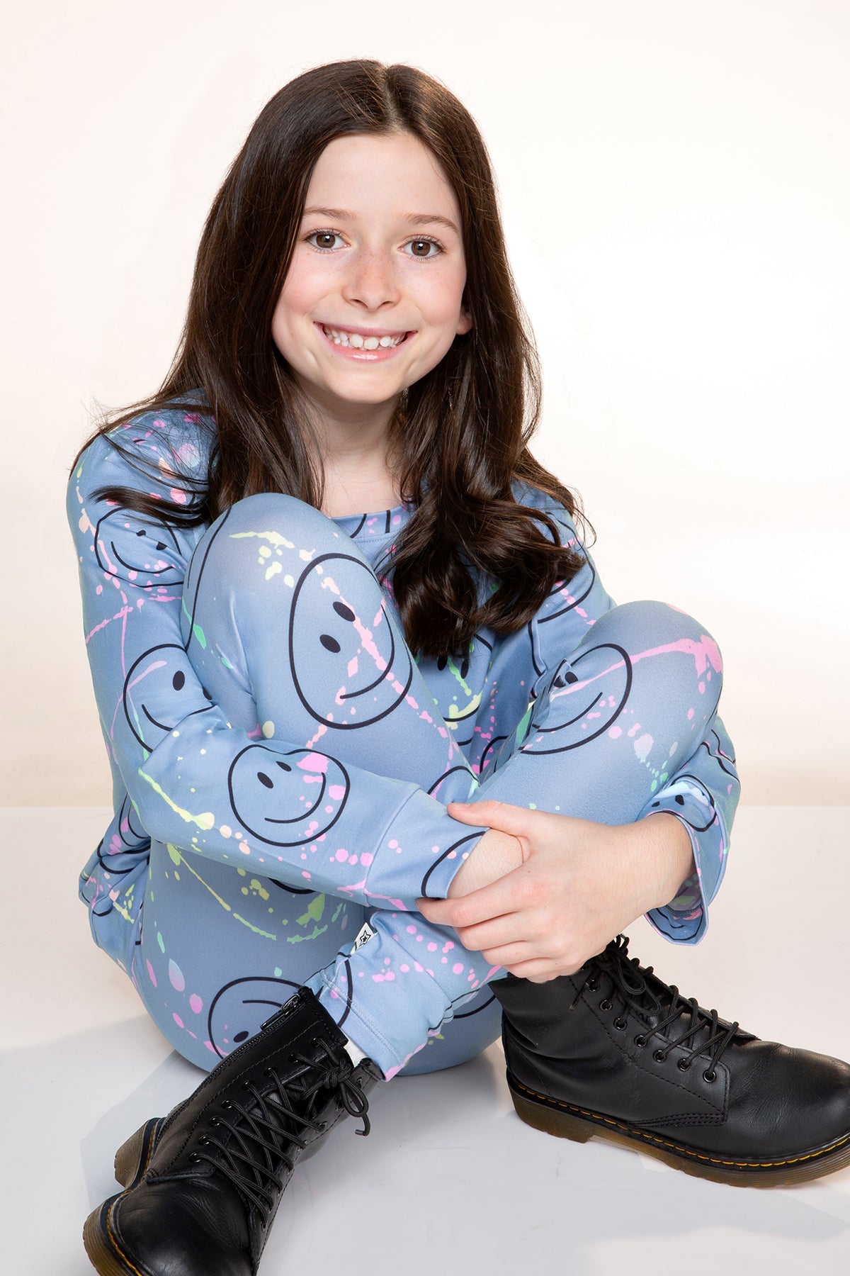 Simply Soft Long Sleeve Crew Top & Long Legging Set - Denim Rainbow Smile - NEW!