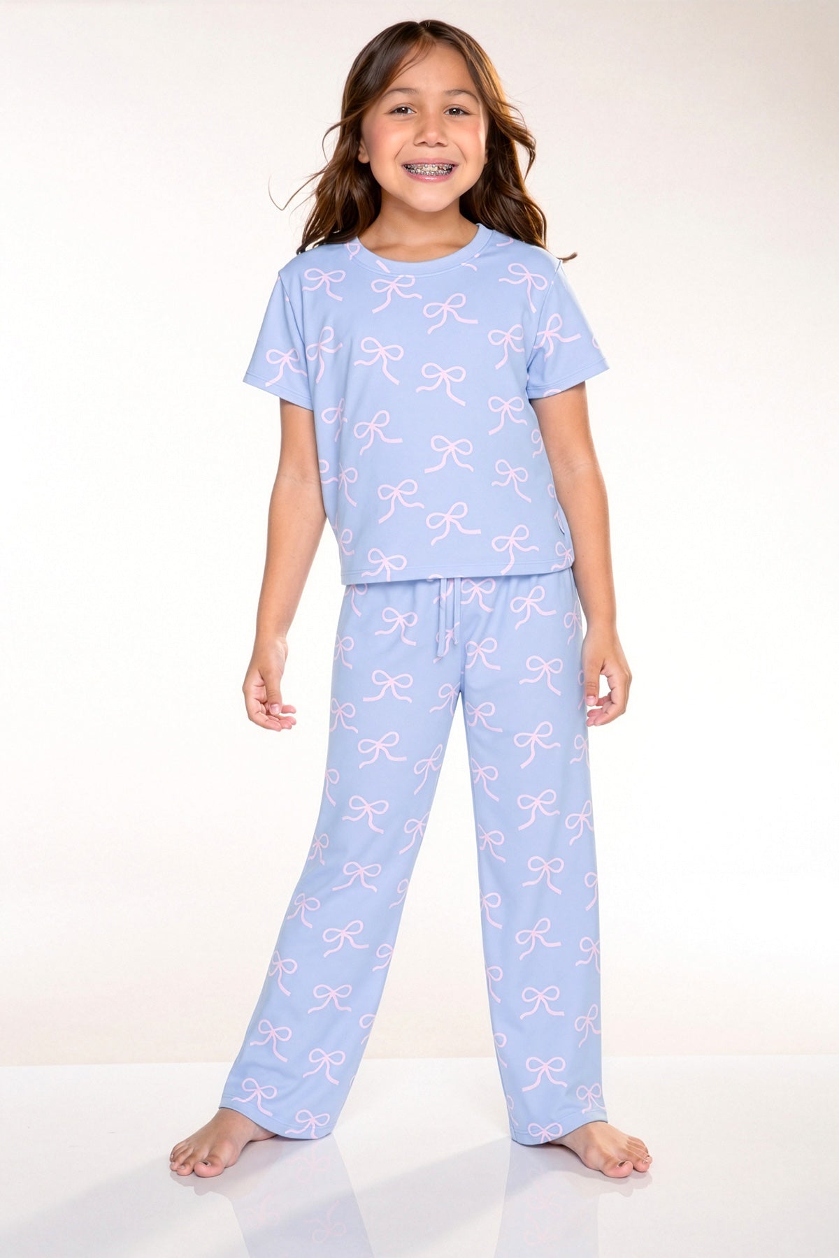 Simply Soft Easy Tee & Karate Pant - Light Blue Pink Bow - NEW!