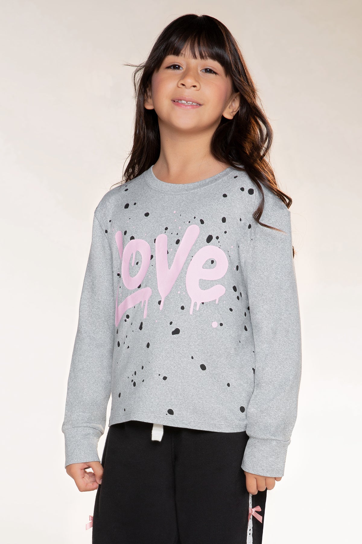Simply Soft Long Sleeve Easy Tee - Heather Grey Pink Love - NEW!