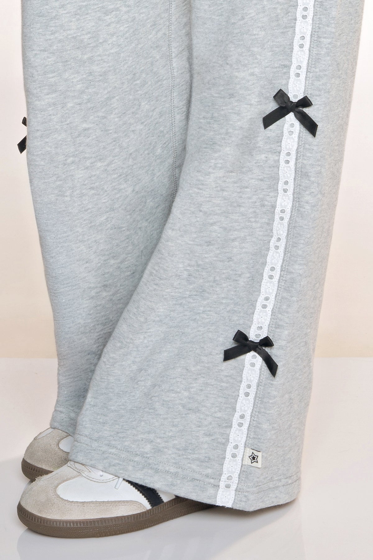 Butter French Terry Wide Leg Pant - Heather Grey Black Bow - NEW!