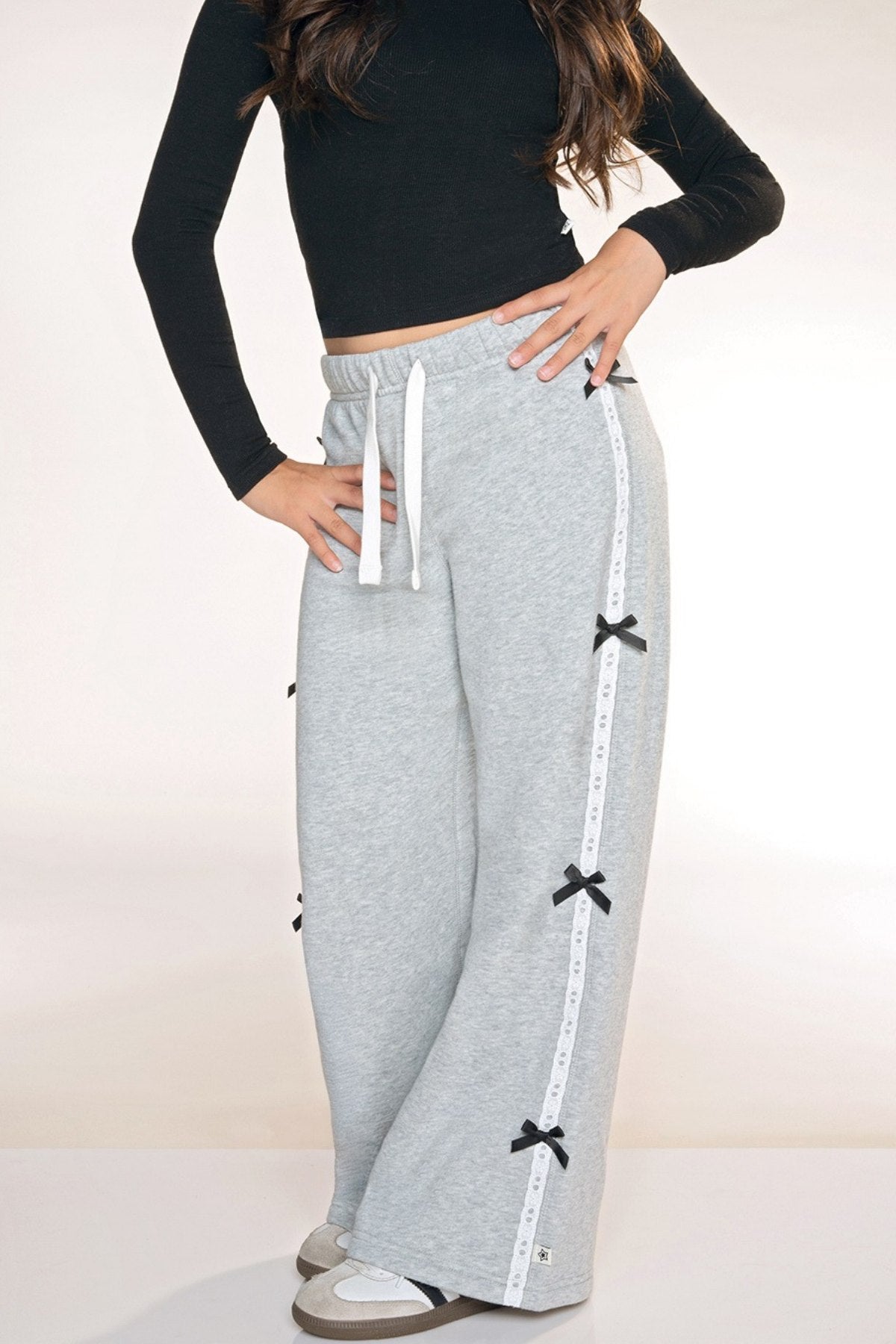 Butter French Terry Wide Leg Pant - Heather Grey Black Bow - NEW!