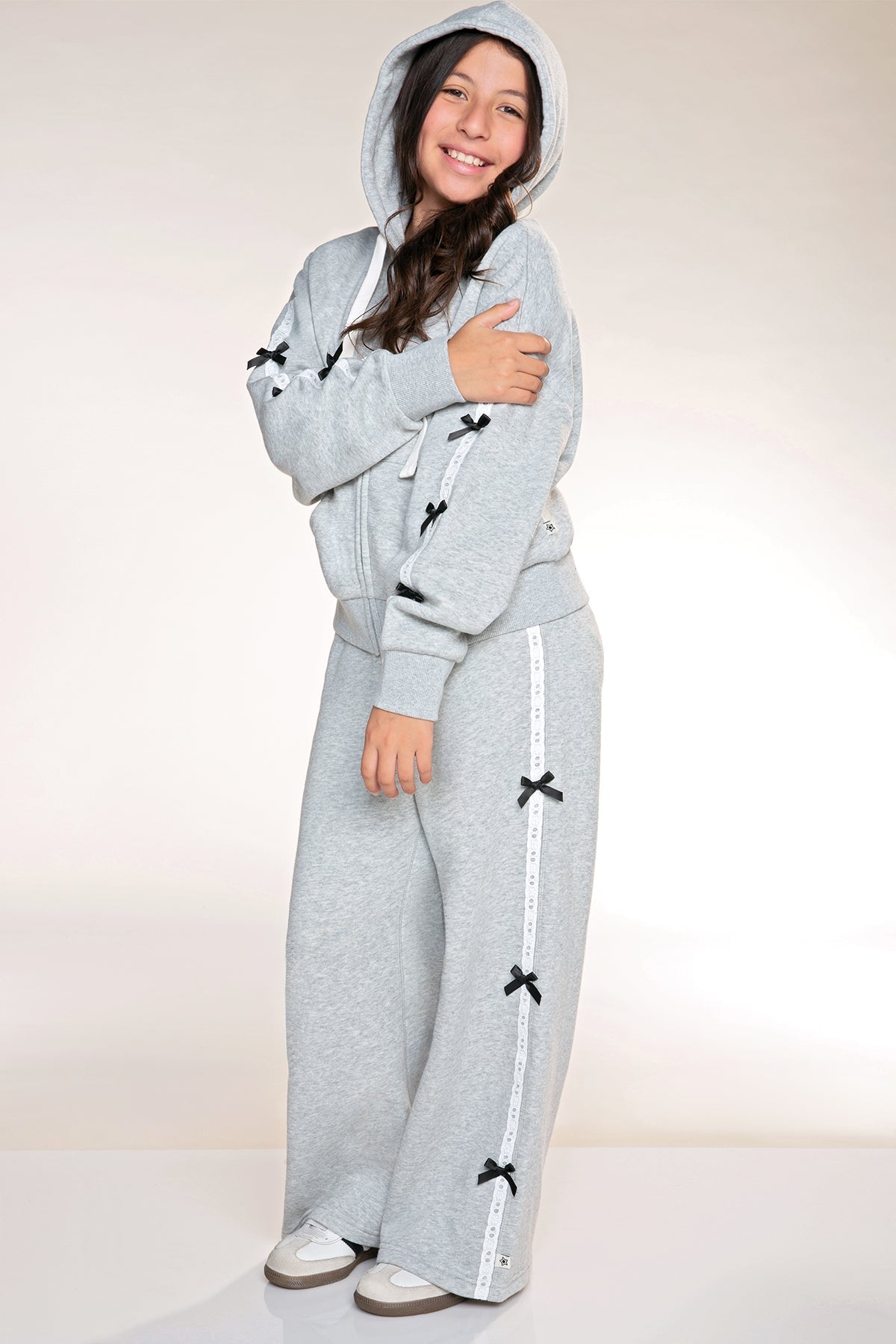 Butter French Terry Wide Leg Pant - Heather Grey Black Bow - NEW!