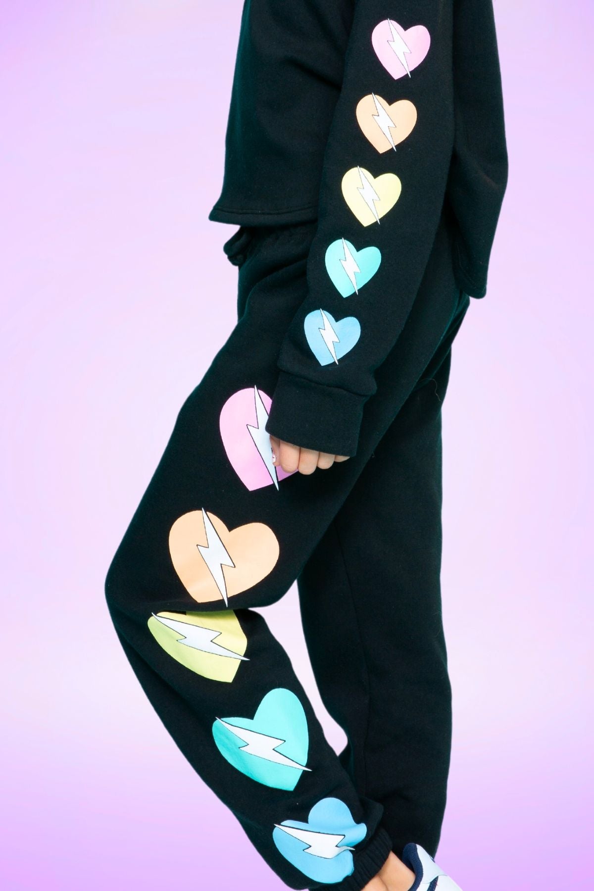 Cotton Soft French Terry Easy Crew Sweatshirt - Heather Grey Rainbow Heart