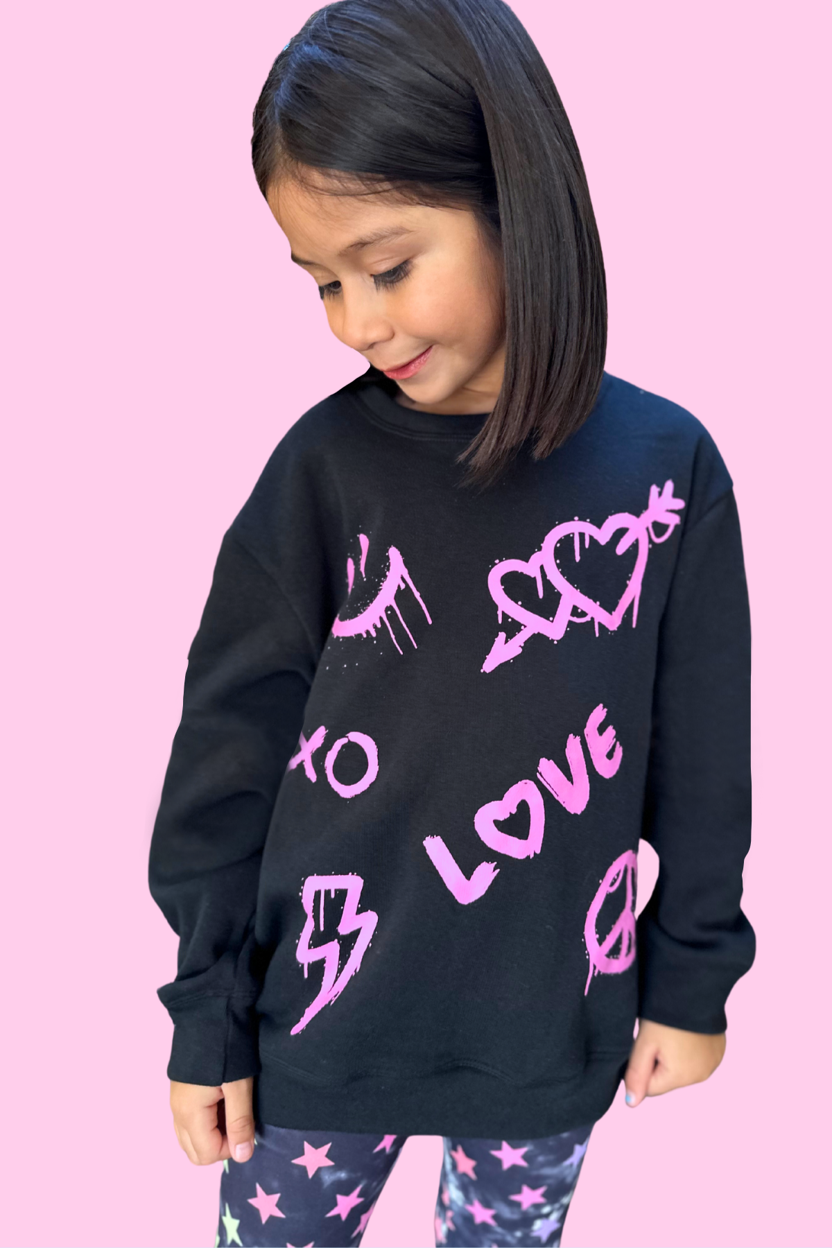 Cotton Soft French Terry Oversized Sweatshirt - Neon Violet Sequin Bear
