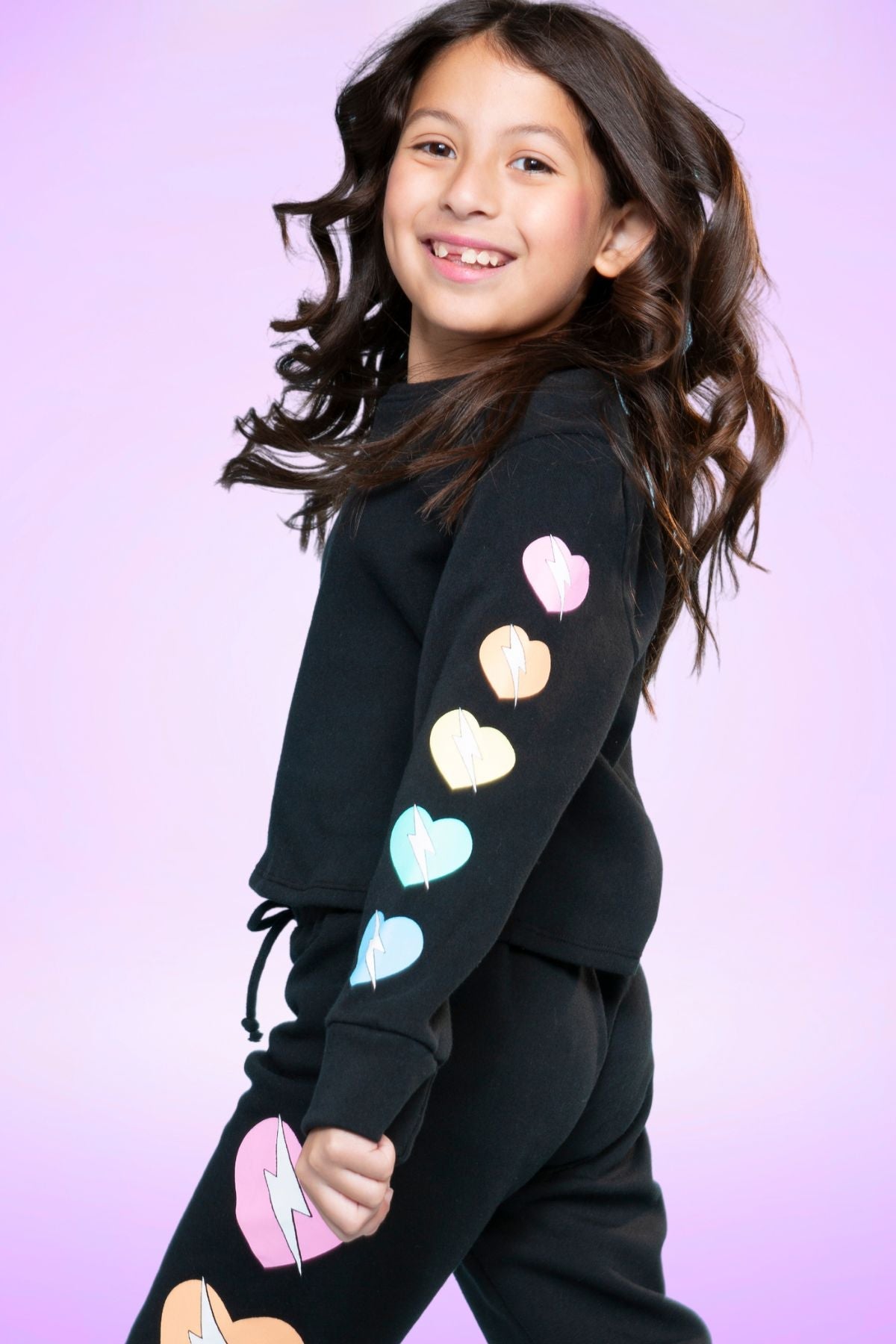 Cotton Soft French Terry Easy Crew Sweatshirt - Heather Grey Rainbow Heart