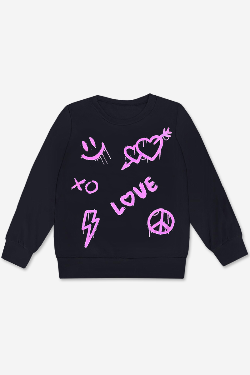 Cotton Soft French Terry Oversized Sweatshirt - Neon Violet Sequin Bear