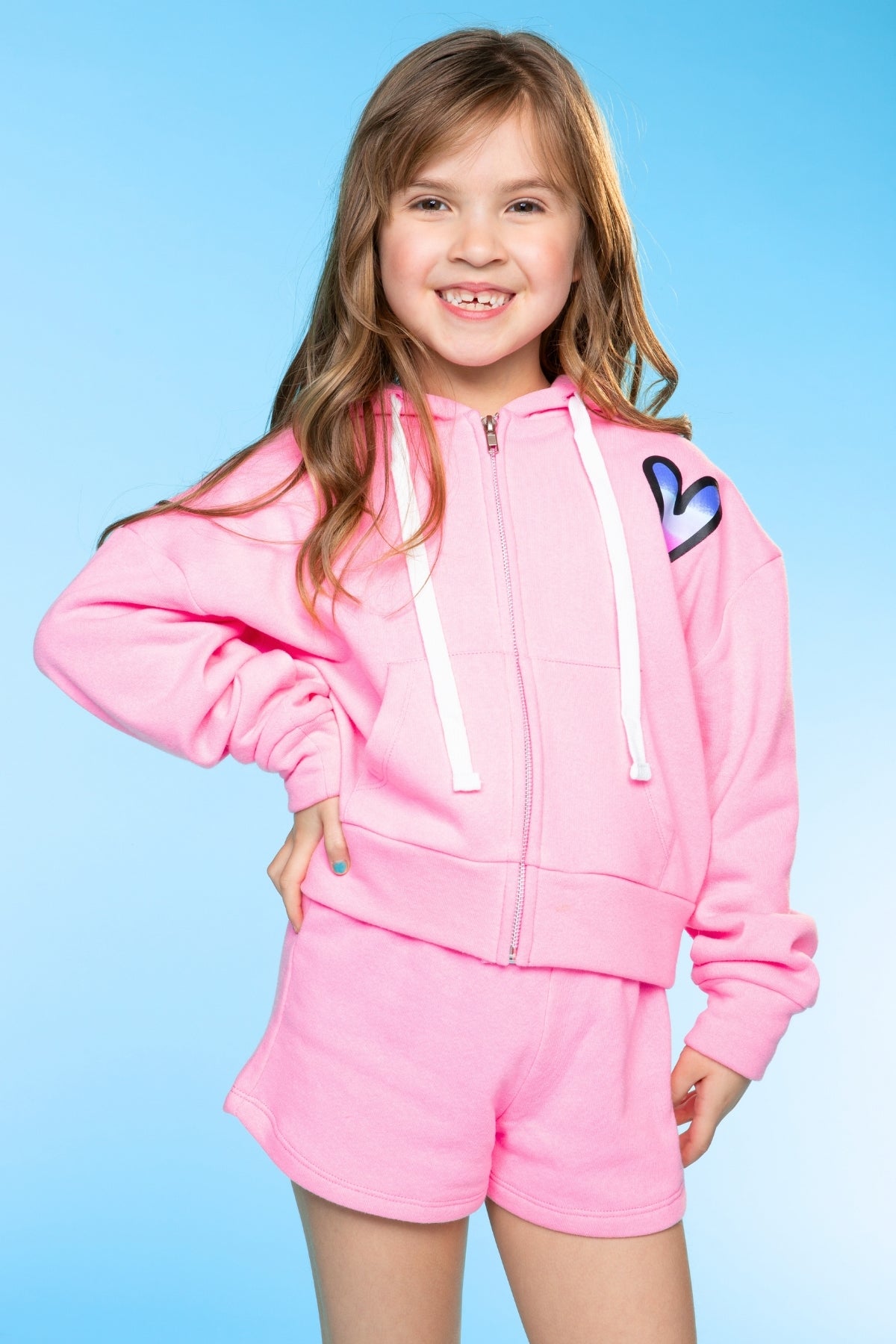 Cotton Soft French Terry Drop Shoulder Zip Hoodie - Neon Blue Butterfly