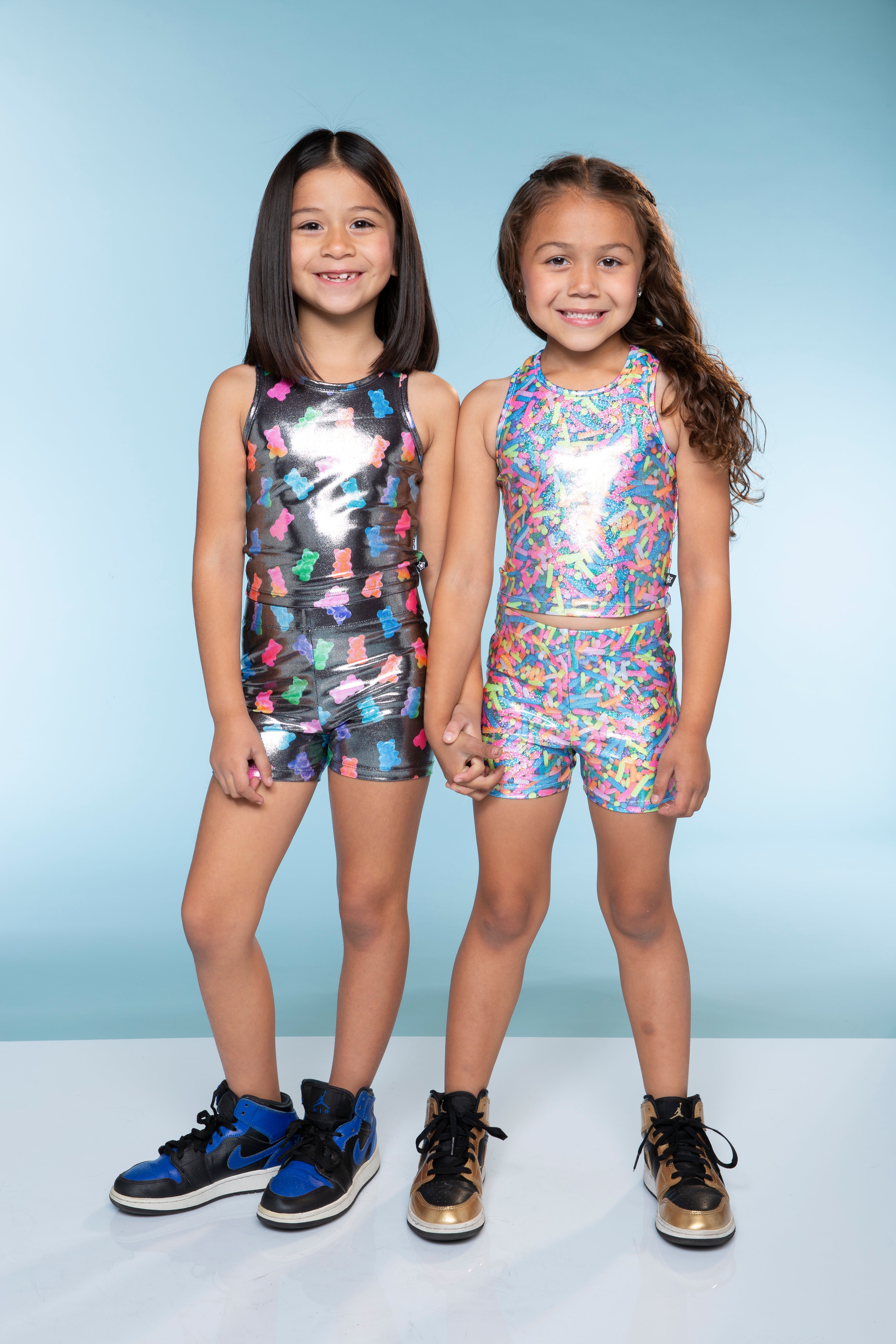 High Shine Cropped Racerback Tank & Tumble Short - Black Lollipops