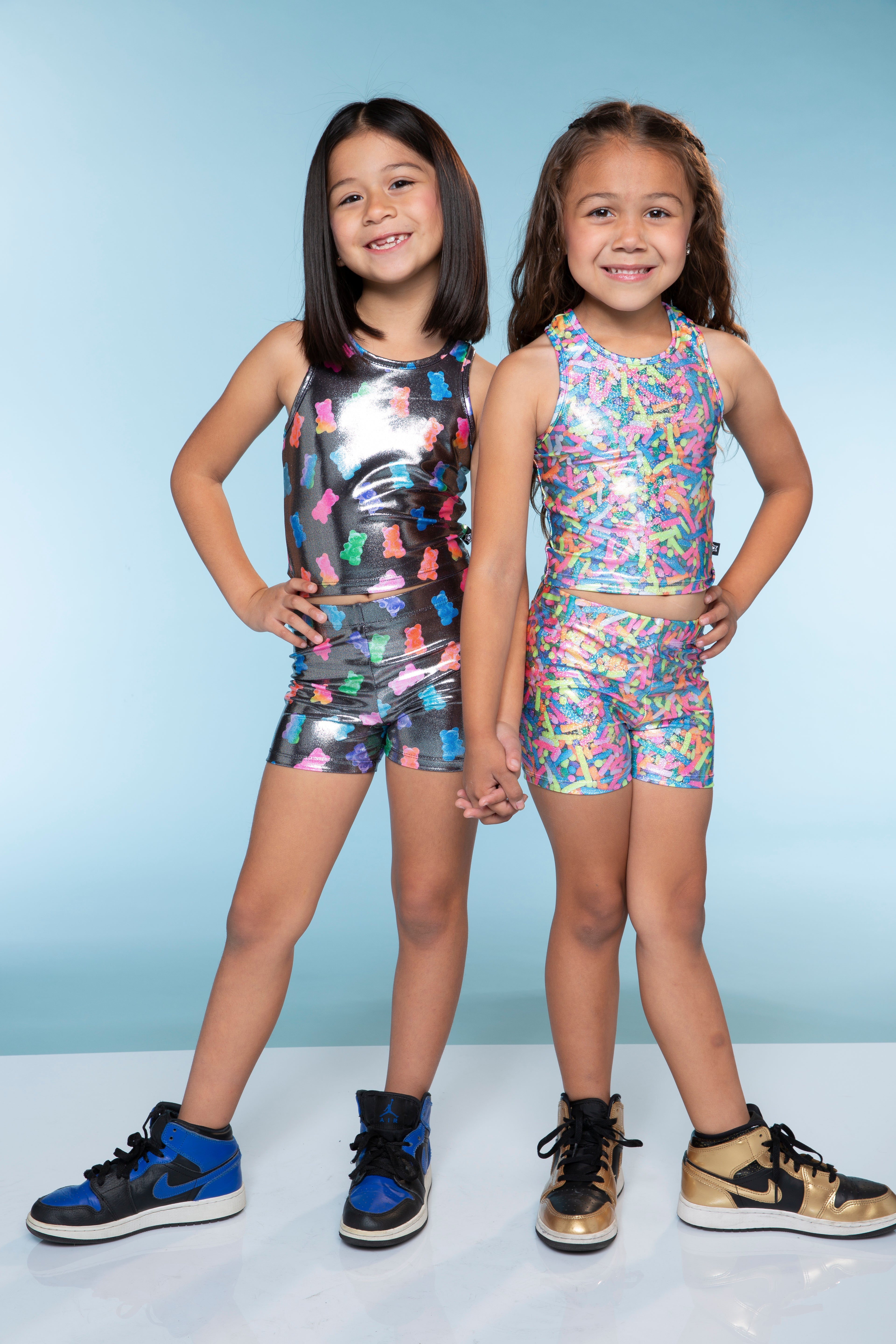 High Shine Cropped Racerback Tank & Tumble Short - Black Lollipops