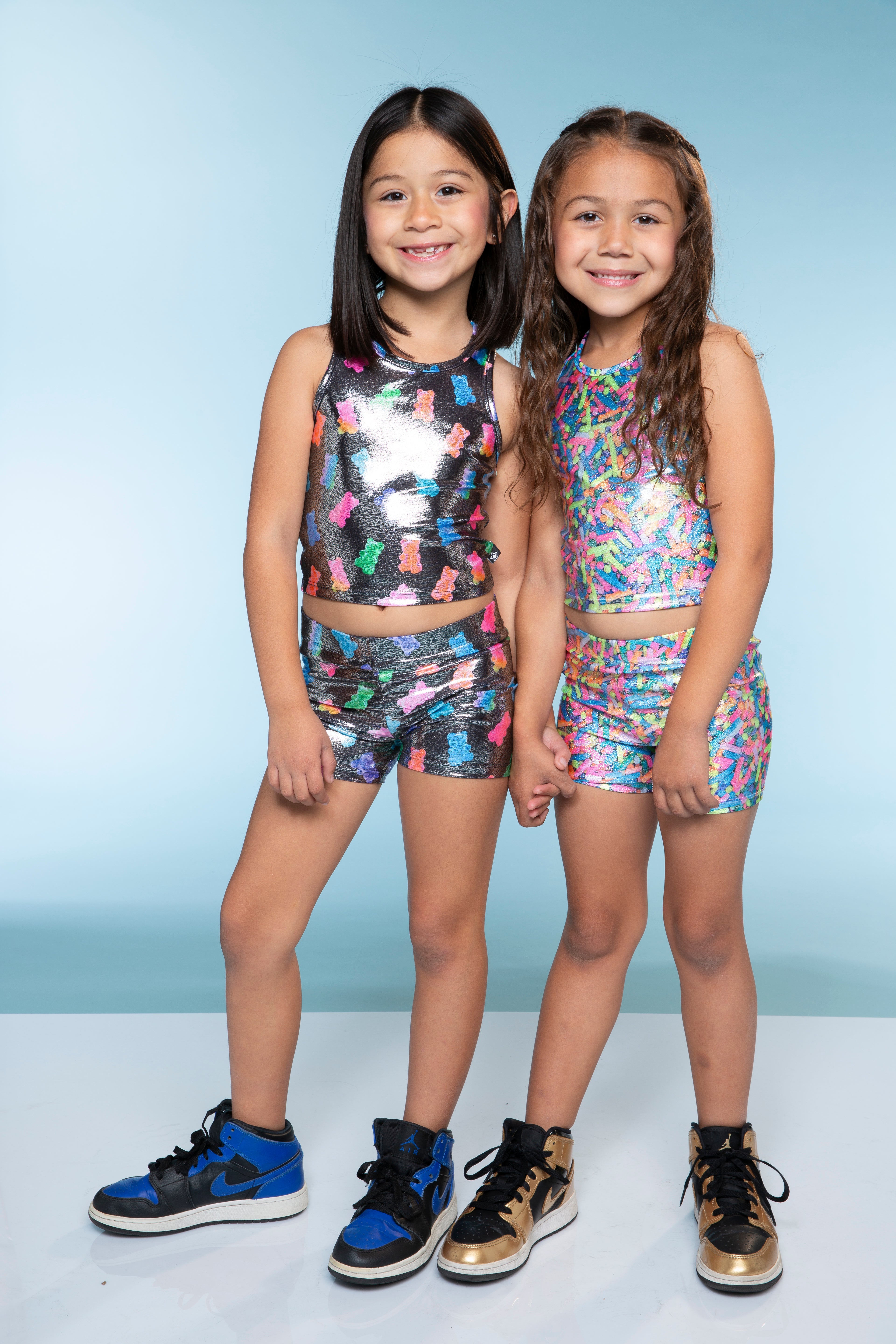 High Shine Cropped Racerback Tank & Tumble Short - Black Lollipops