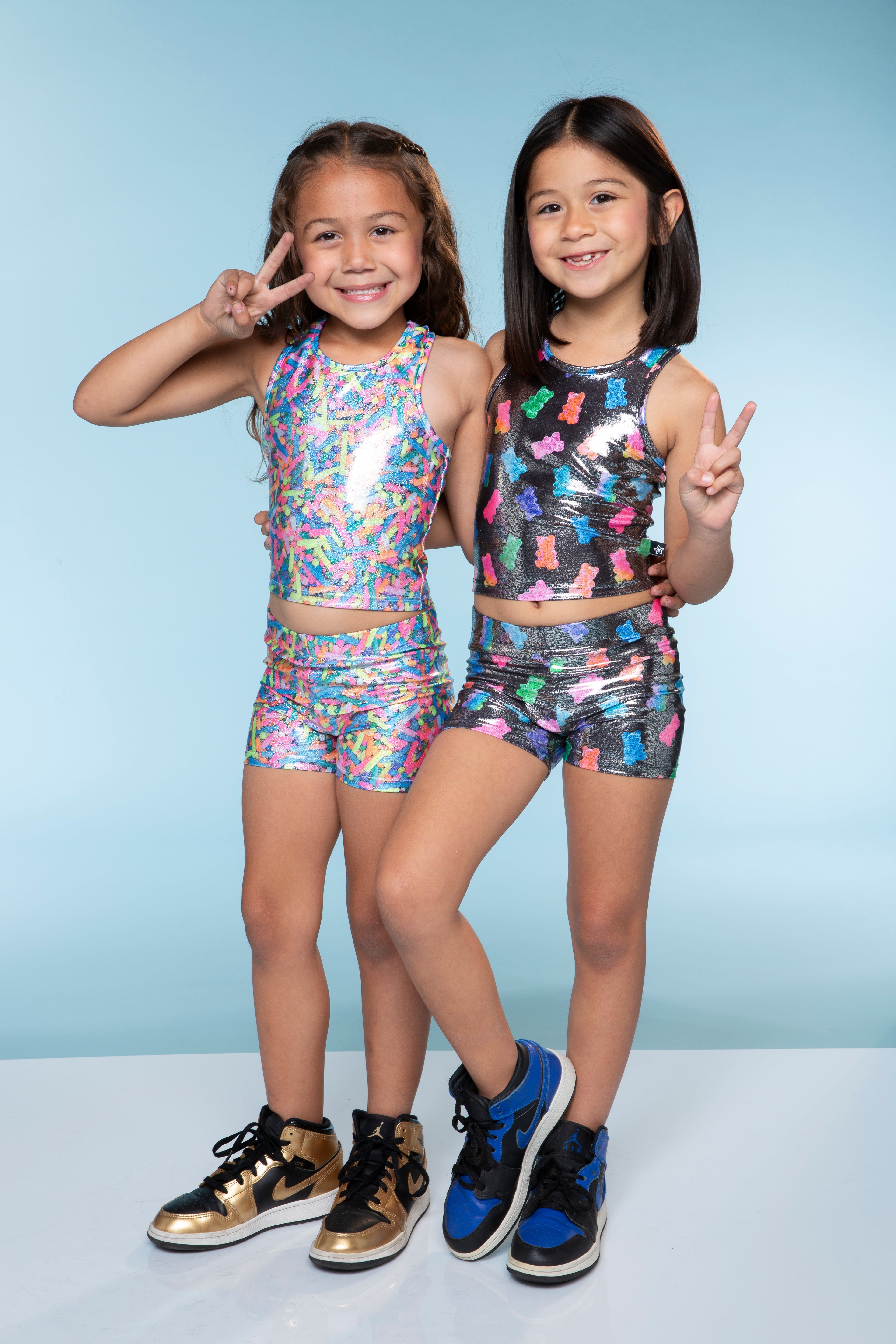High Shine Cropped Racerback Tank & Tumble Short - Black Lollipops