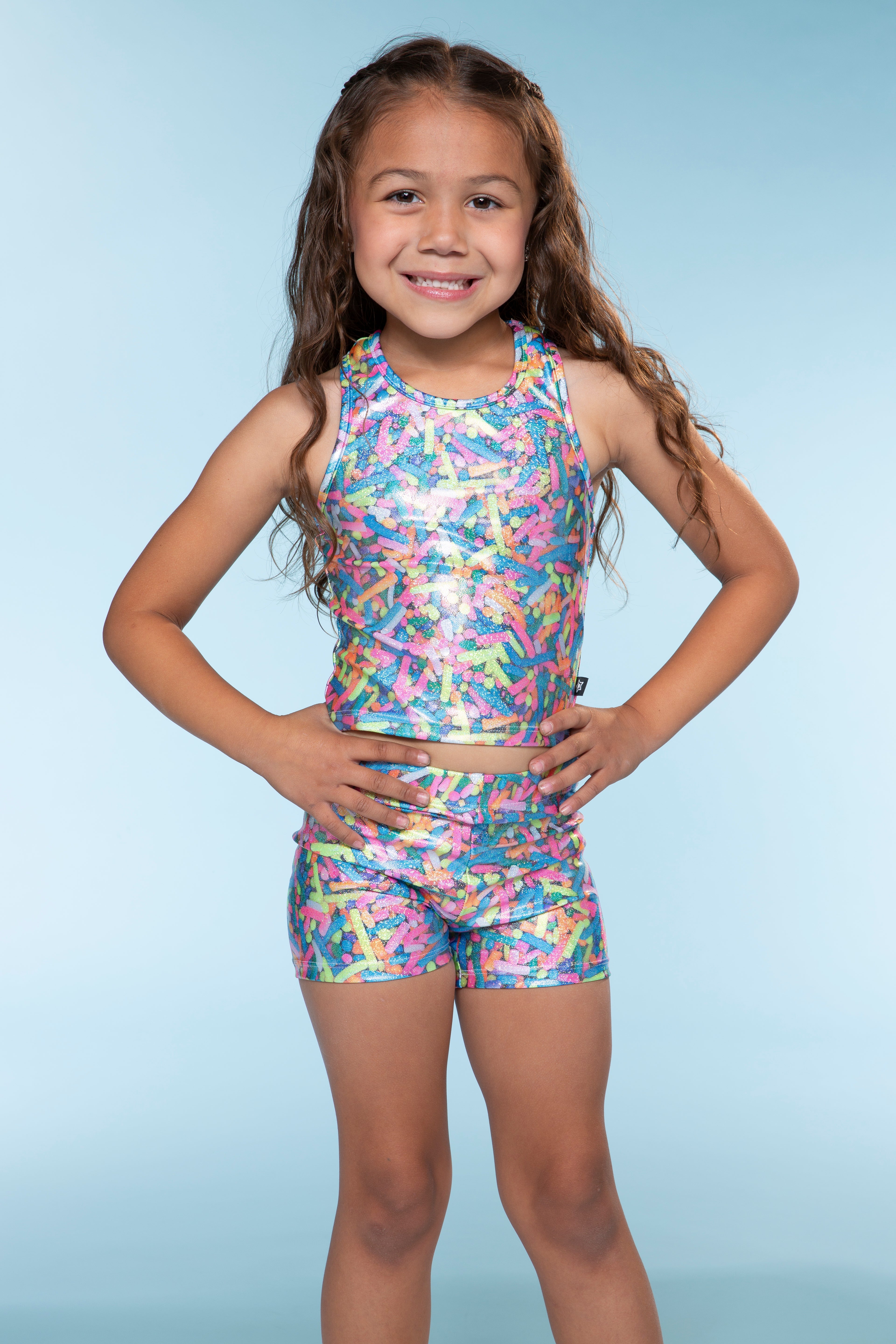 High Shine Cropped Racerback Tank & Tumble Short - Black Lollipops