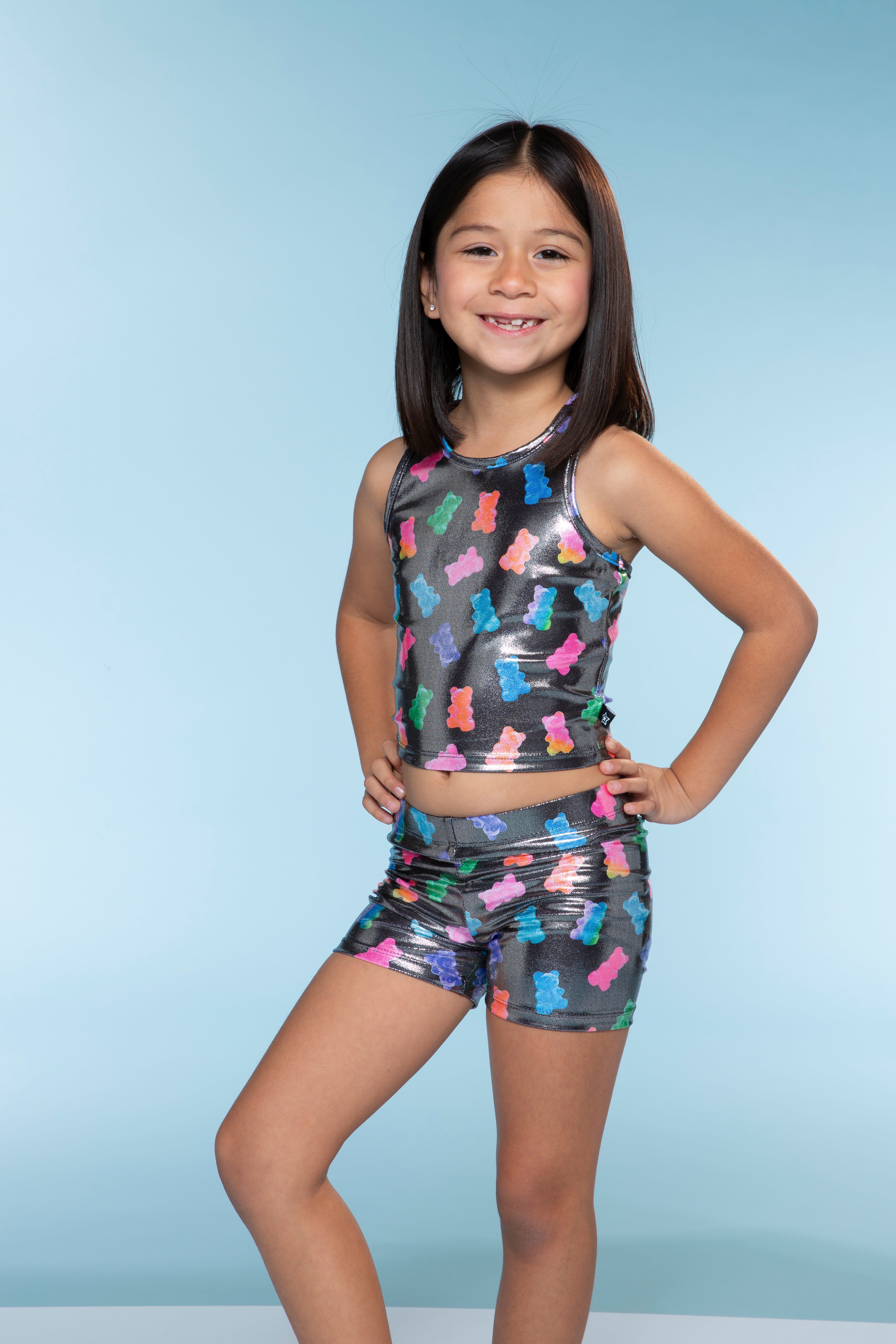 High Shine Cropped Racerback Tank & Tumble Short - Black Lollipops