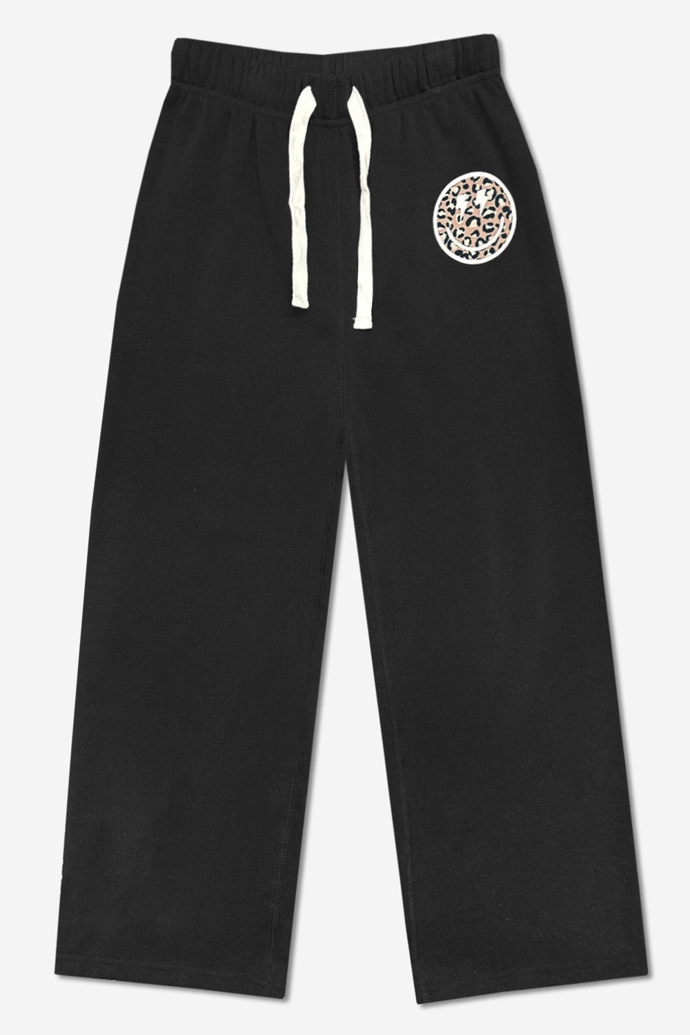 French Terry Luxe Wide Leg Sweatpant - Black Smile Leopard