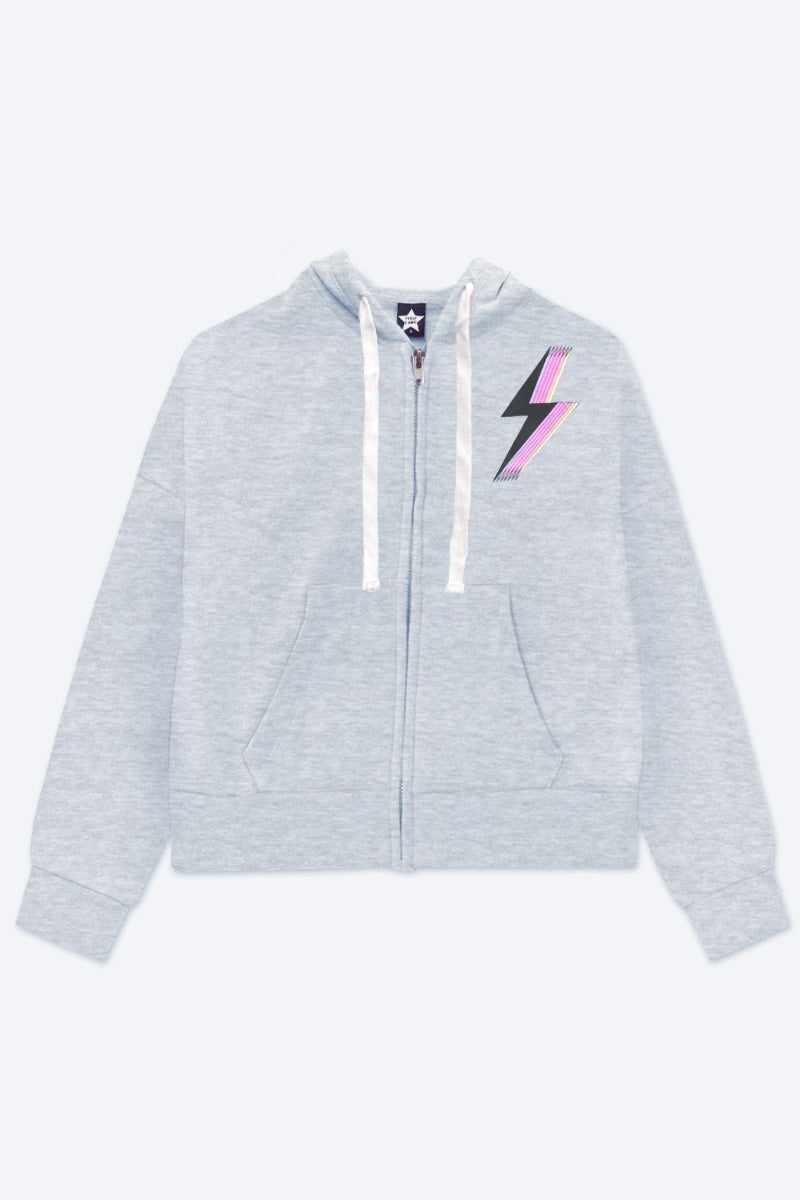Cotton Soft French Terry Drop Shoulder Zip Hoodie - Neon Blue Butterfly