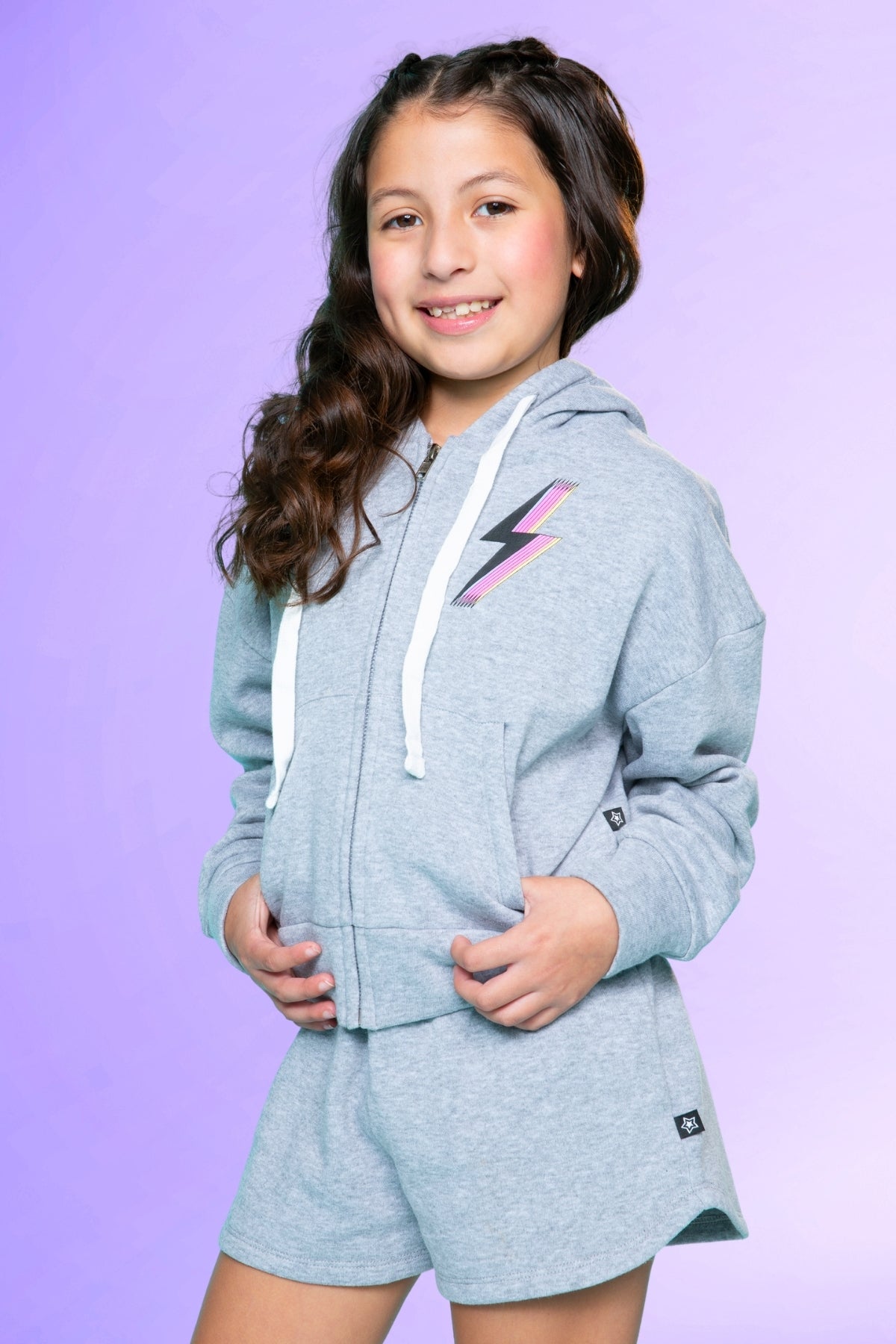 Cotton Soft French Terry Drop Shoulder Zip Hoodie - Neon Blue Butterfly