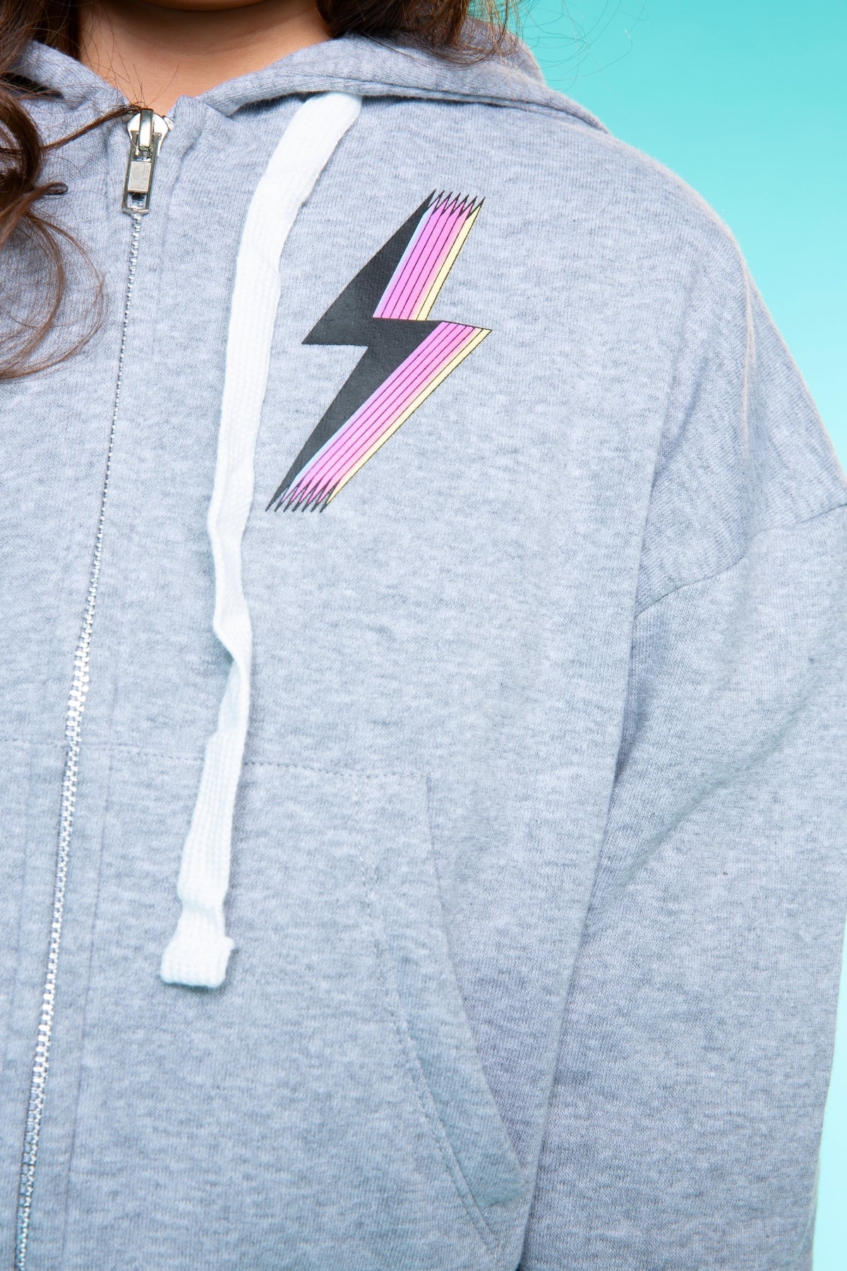 Cotton Soft French Terry Drop Shoulder Zip Hoodie - Neon Blue Butterfly