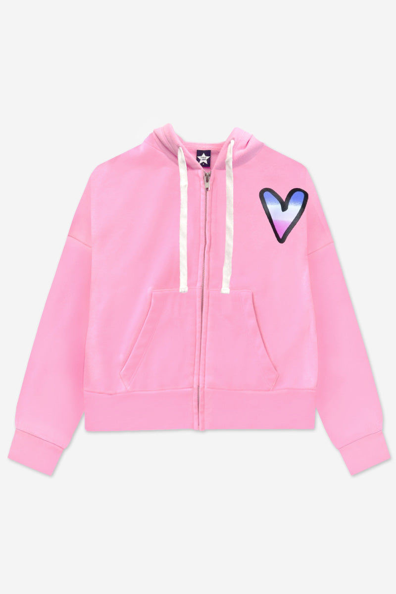 Cotton Soft French Terry Drop Shoulder Zip Hoodie - Neon Blue Butterfly