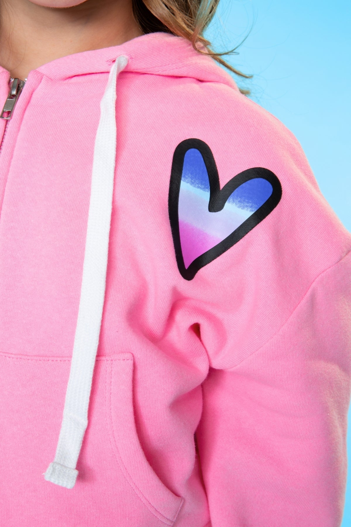Cotton Soft French Terry Drop Shoulder Zip Hoodie - Neon Blue Butterfly