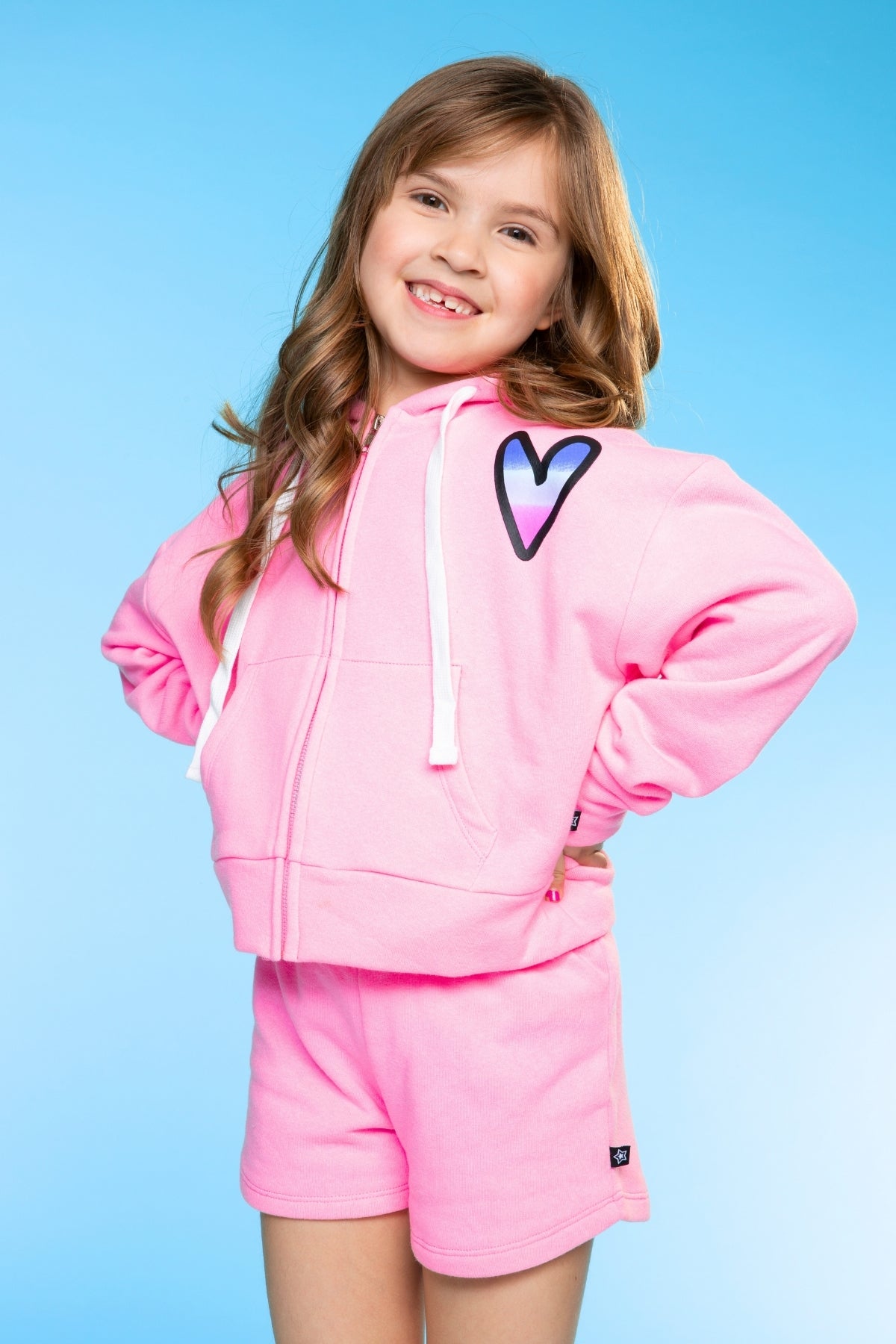 Cotton Soft French Terry Drop Shoulder Zip Hoodie - Neon Blue Butterfly