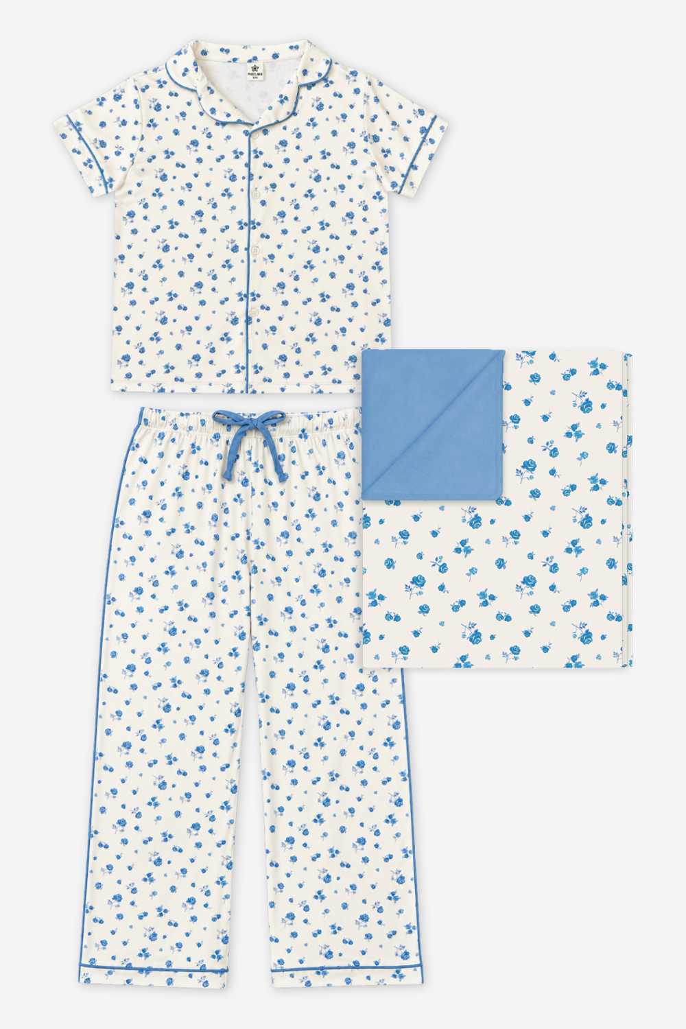 Gift Set - Simply Soft Button Down Tee & Karate Pant & Cozy Blanket - Ivory Denim Floral - NEW!