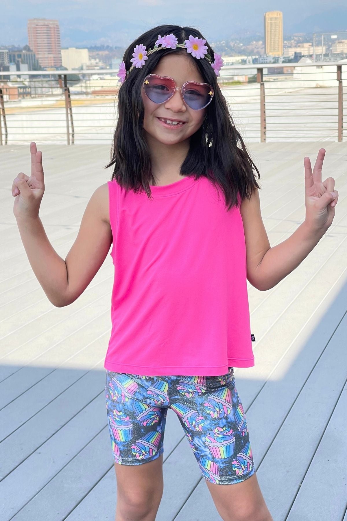 High Shine Biker Short - Pink Glitter