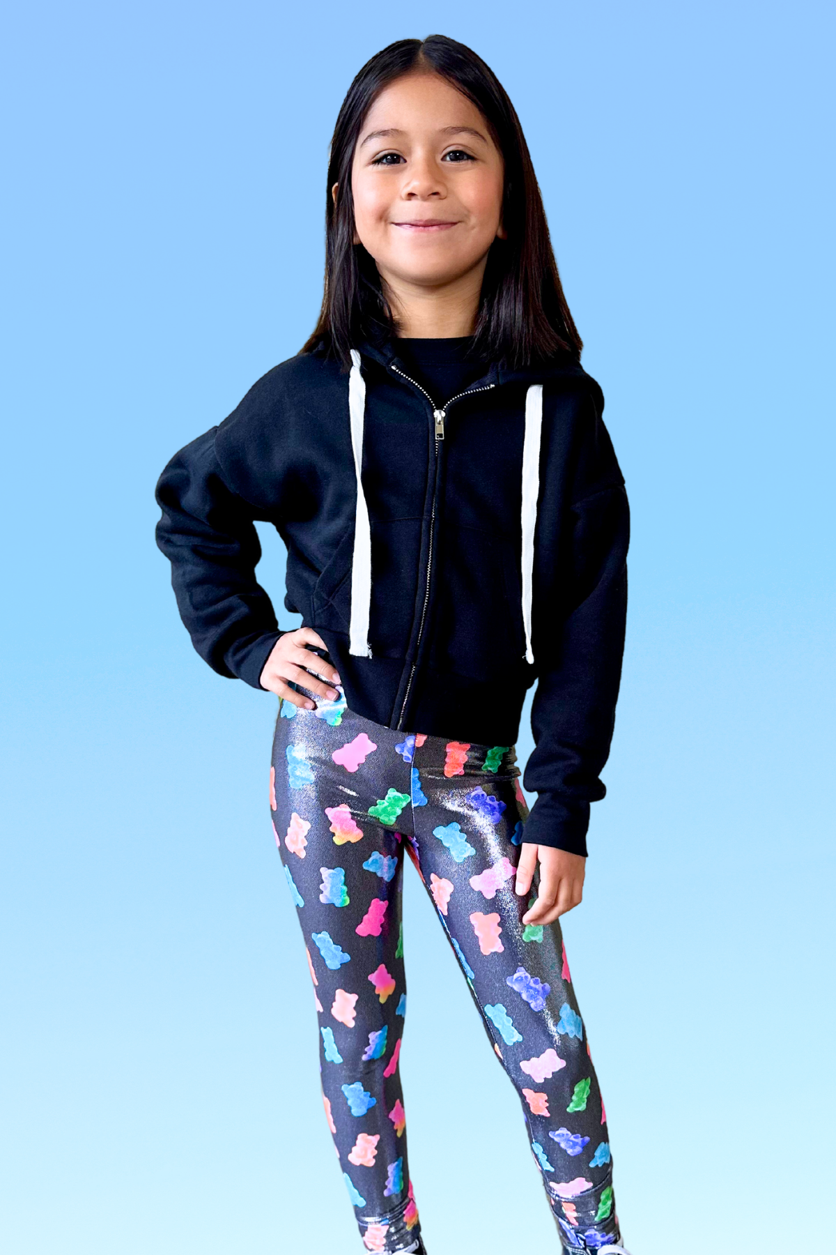 Glitter Foil High Shine Legging - Black Sparkle Rainbow Gummy Bear