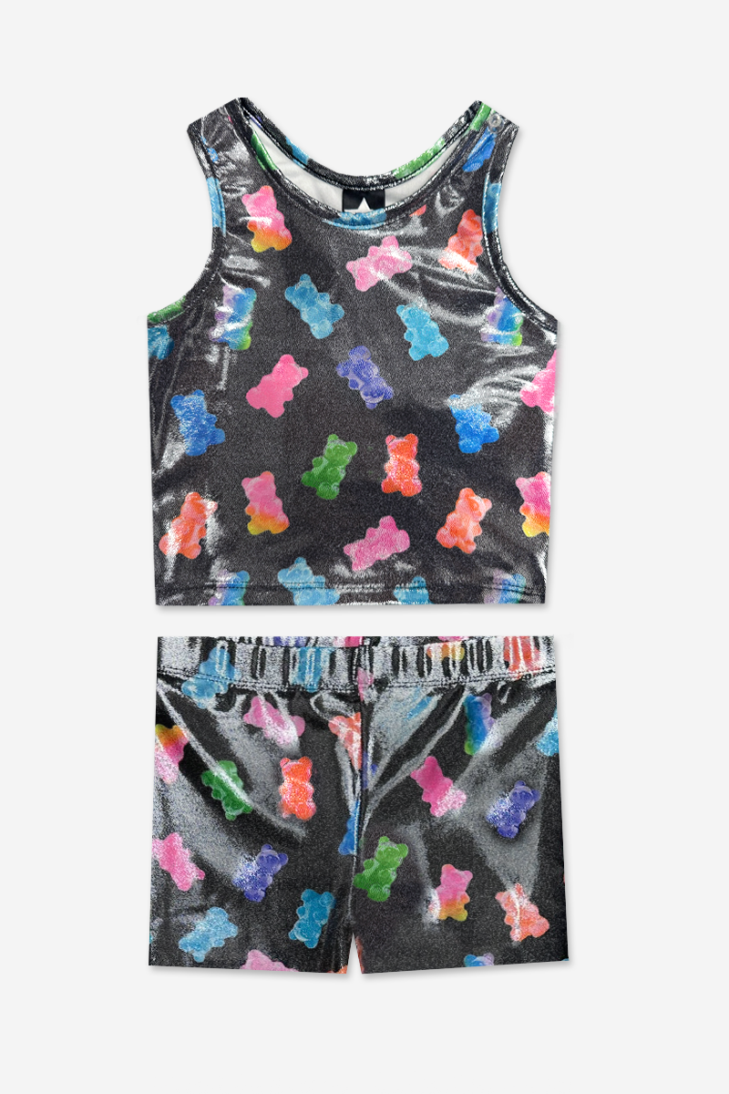High Shine Cropped Racerback Tank & Tumble Short - Black Lollipops