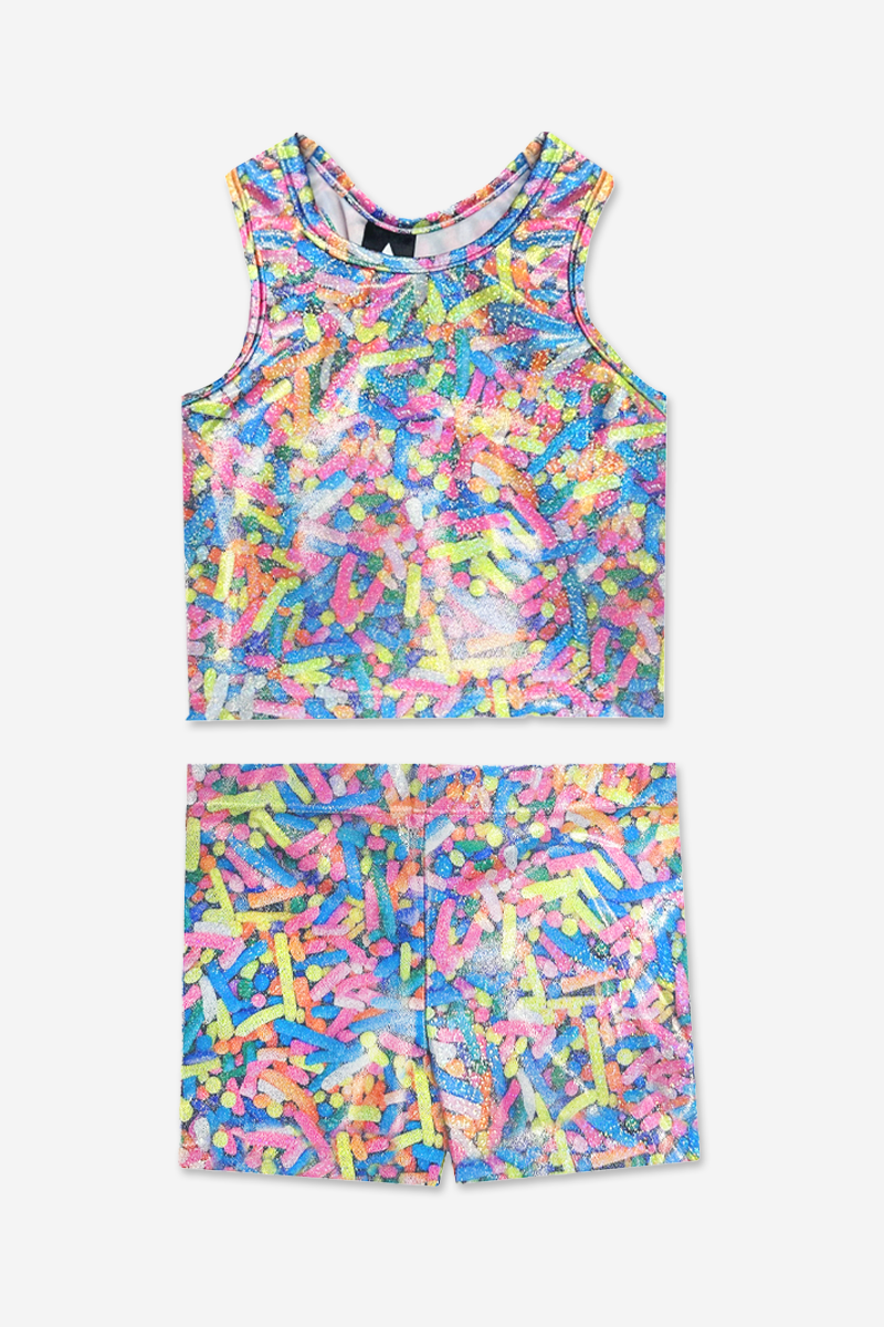 High Shine Cropped Racerback Tank & Tumble Short - Black Lollipops