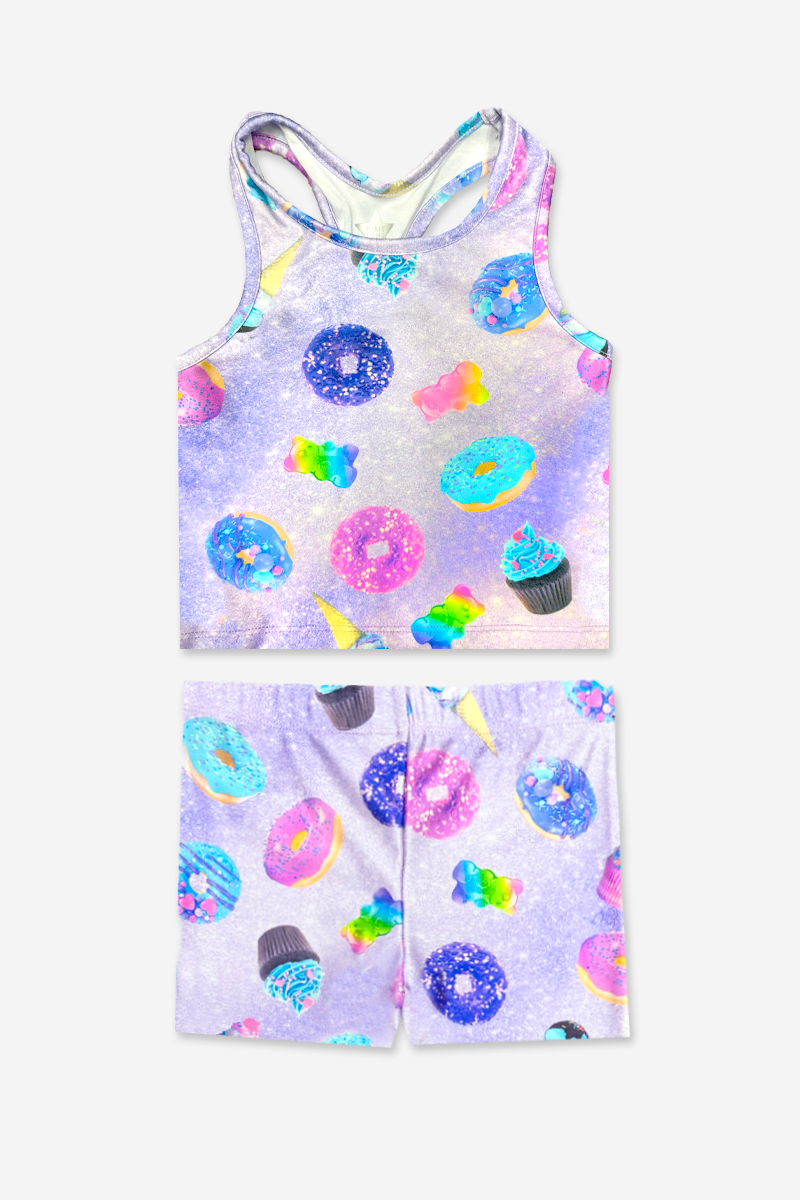 High Shine Cropped Racerback Tank & Tumble Short - Black Lollipops