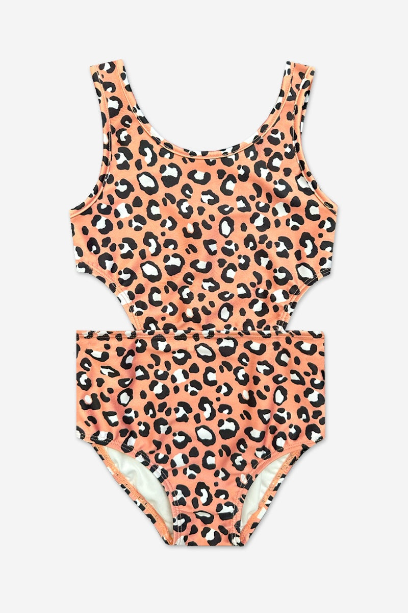 High Shine One Piece Cutout Swimsuit - Pastel Gold Leopard
