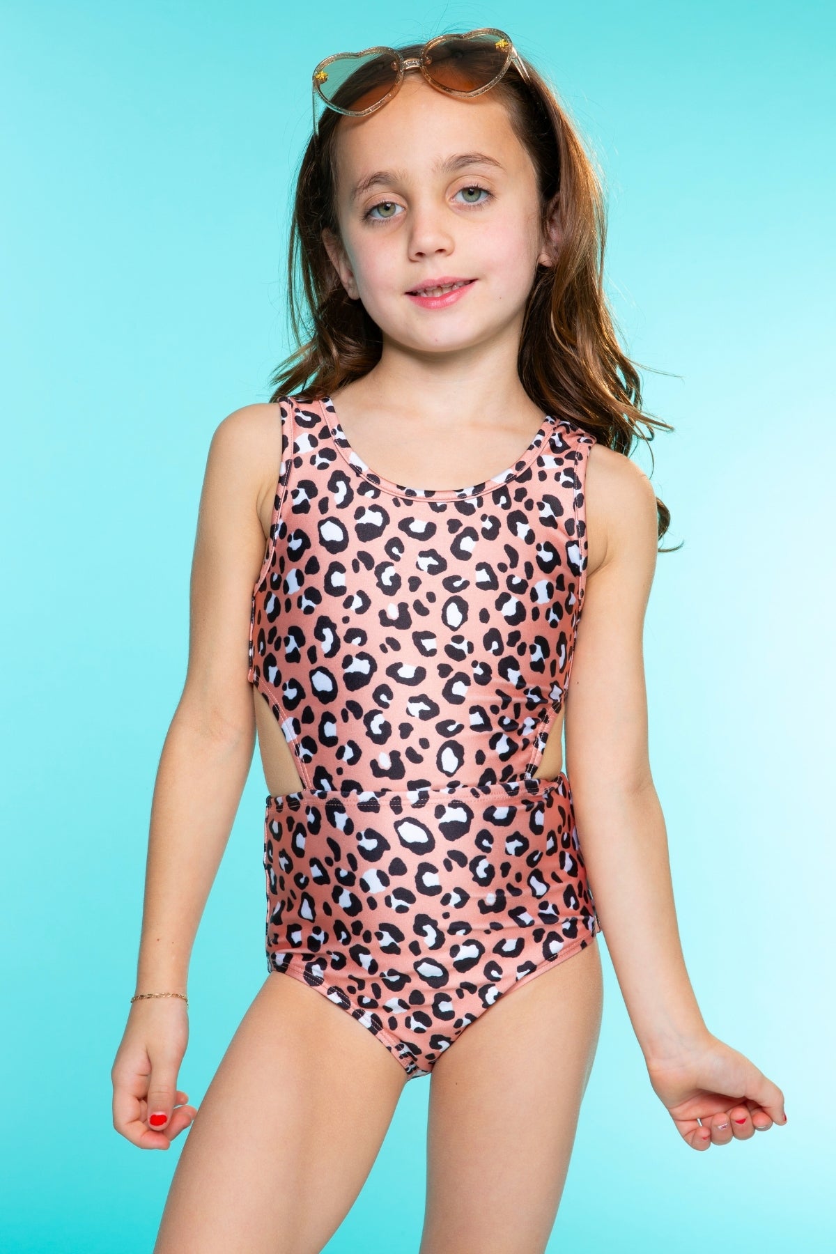 High Shine One Piece Cutout Swimsuit - Pastel Gold Leopard