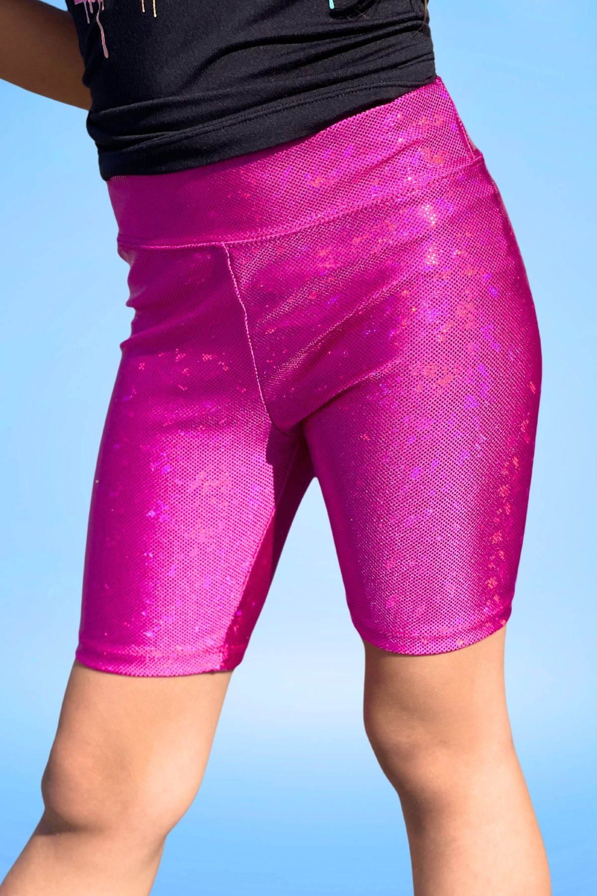 High Shine Biker Short - Pink Glitter