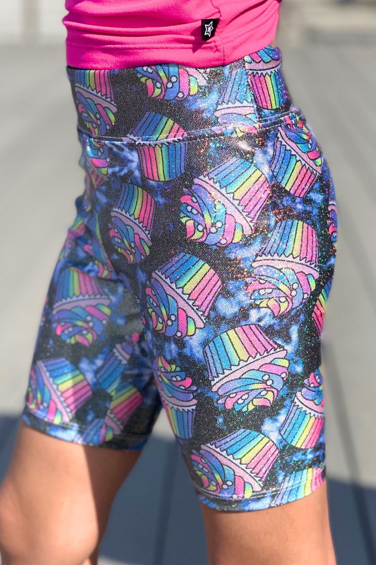 High Shine Biker Short - Pink Glitter
