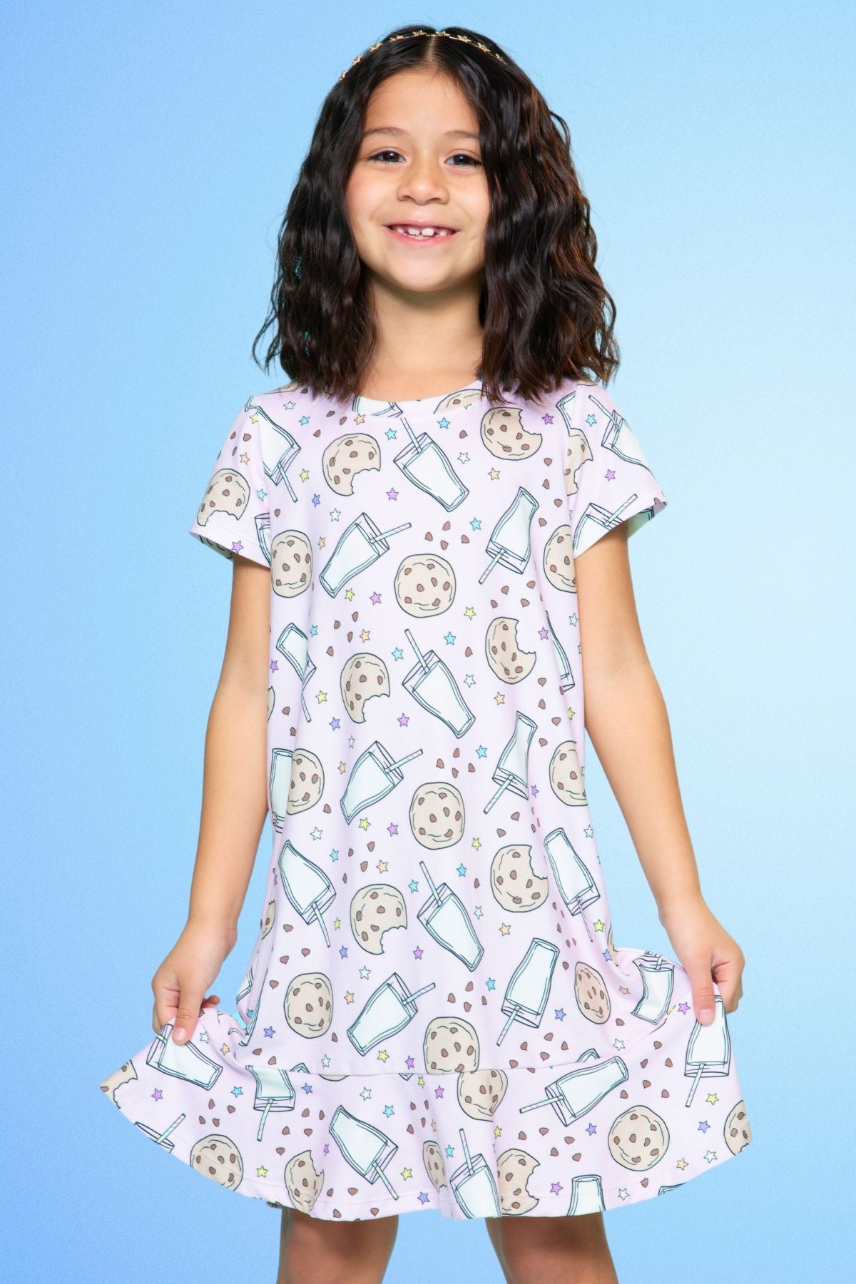 Simply Soft Short Sleeve Ruffle Lounge Dress - Lilac Rainbow Gummy Bear