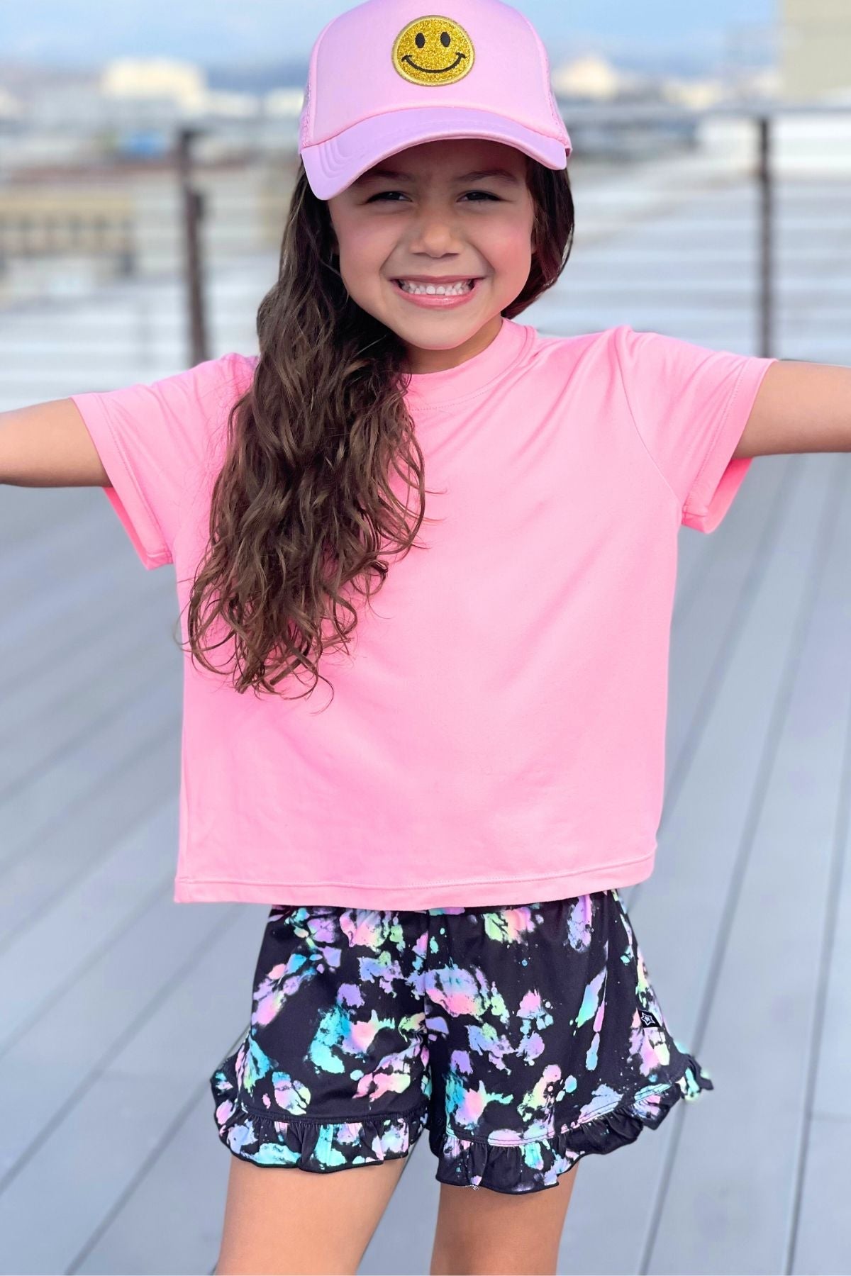 Simply Soft Ruffle Short - Pink Blue Star