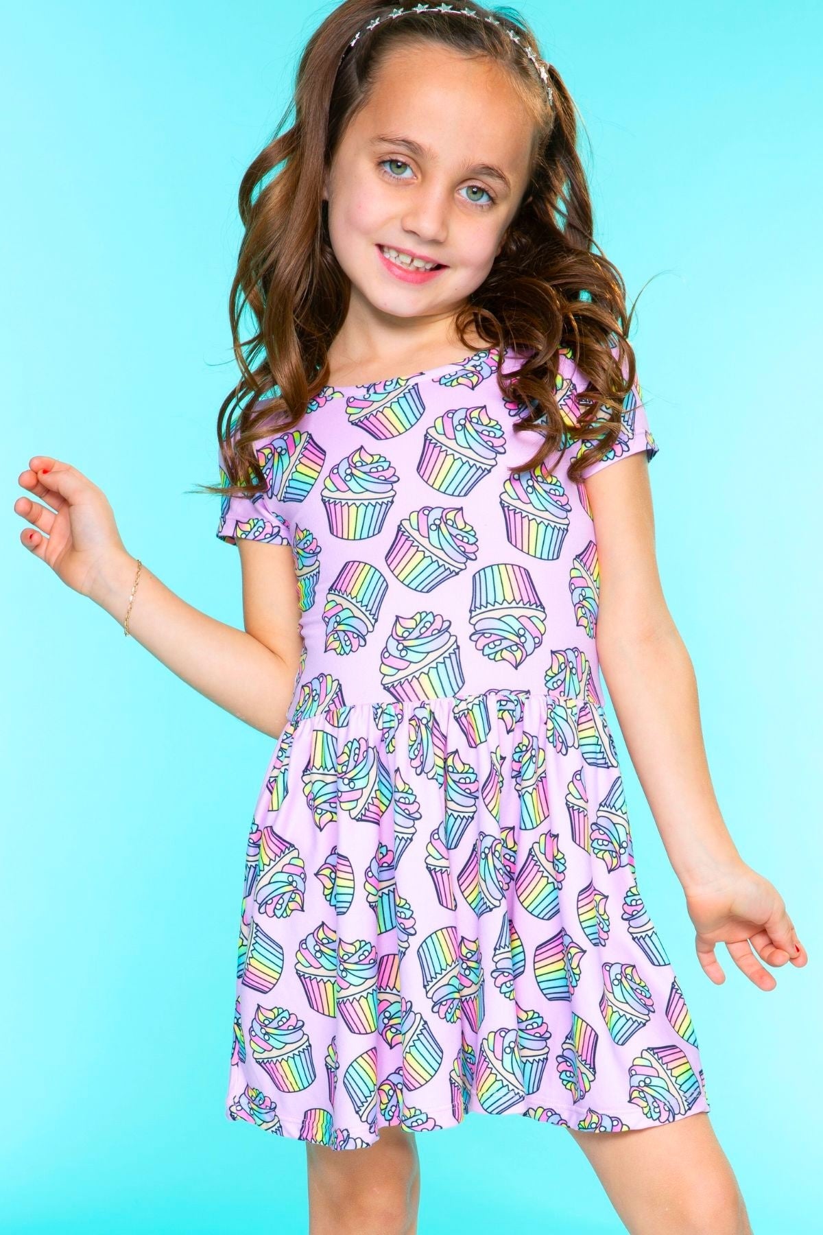 Simply Soft Short Sleeve Be Happy Dress - Tie Dye Rainbow Donuts