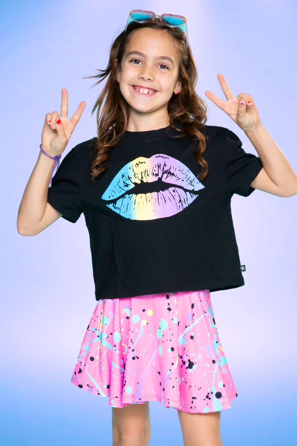 Washed Cotton Drop Shoulder Tee - Heather Grey Rainbow Drip