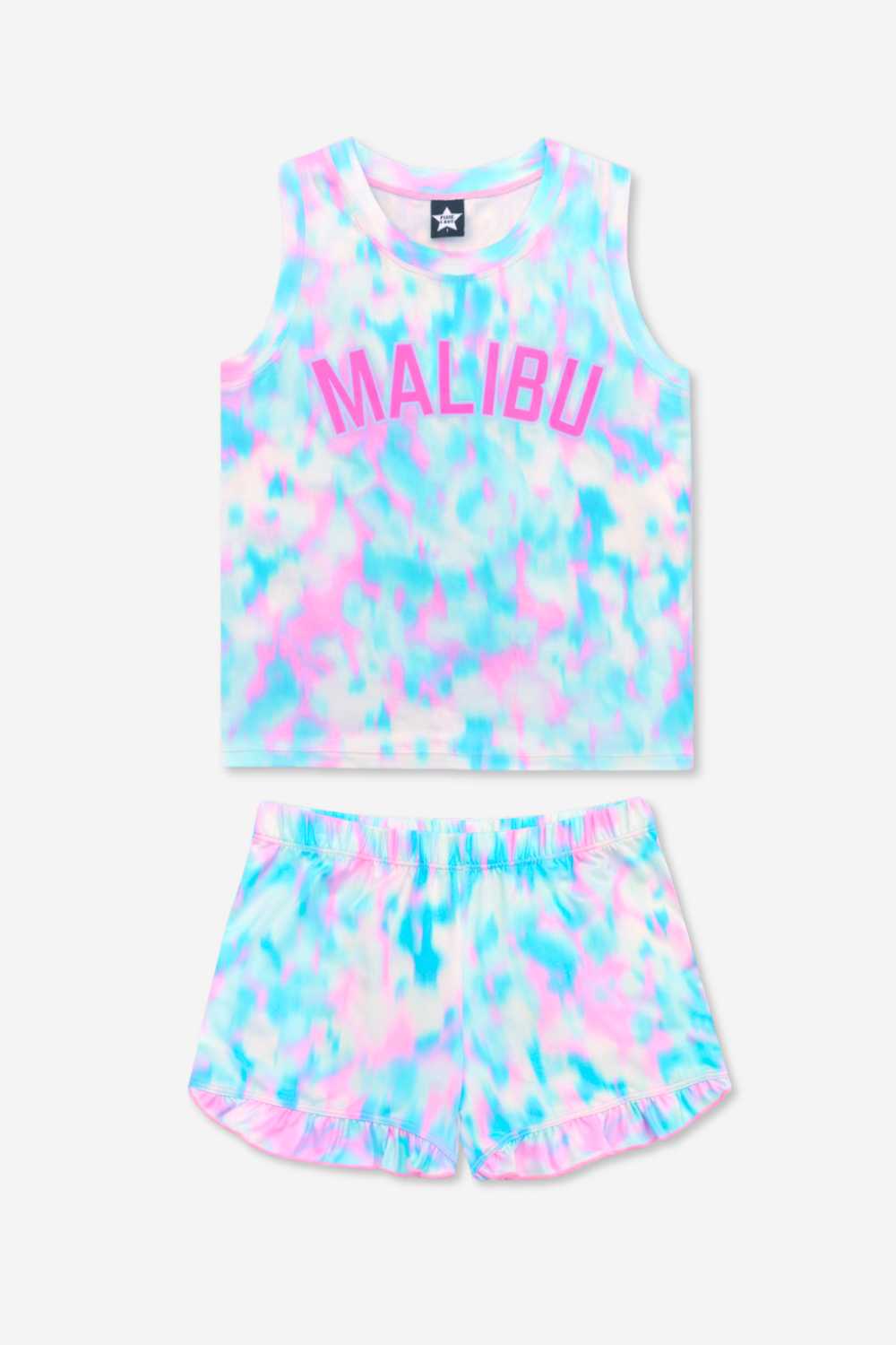 2 Pack Simply Soft Easy Tank & Ruffle Short - Lt Blue Neon Pink Malibu | Lt Blue Neon Pink