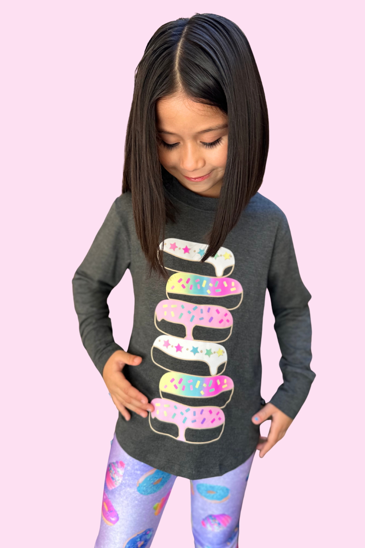 Modal Long Sleeve Shirttail Top - Black Rainbow Peace Love
