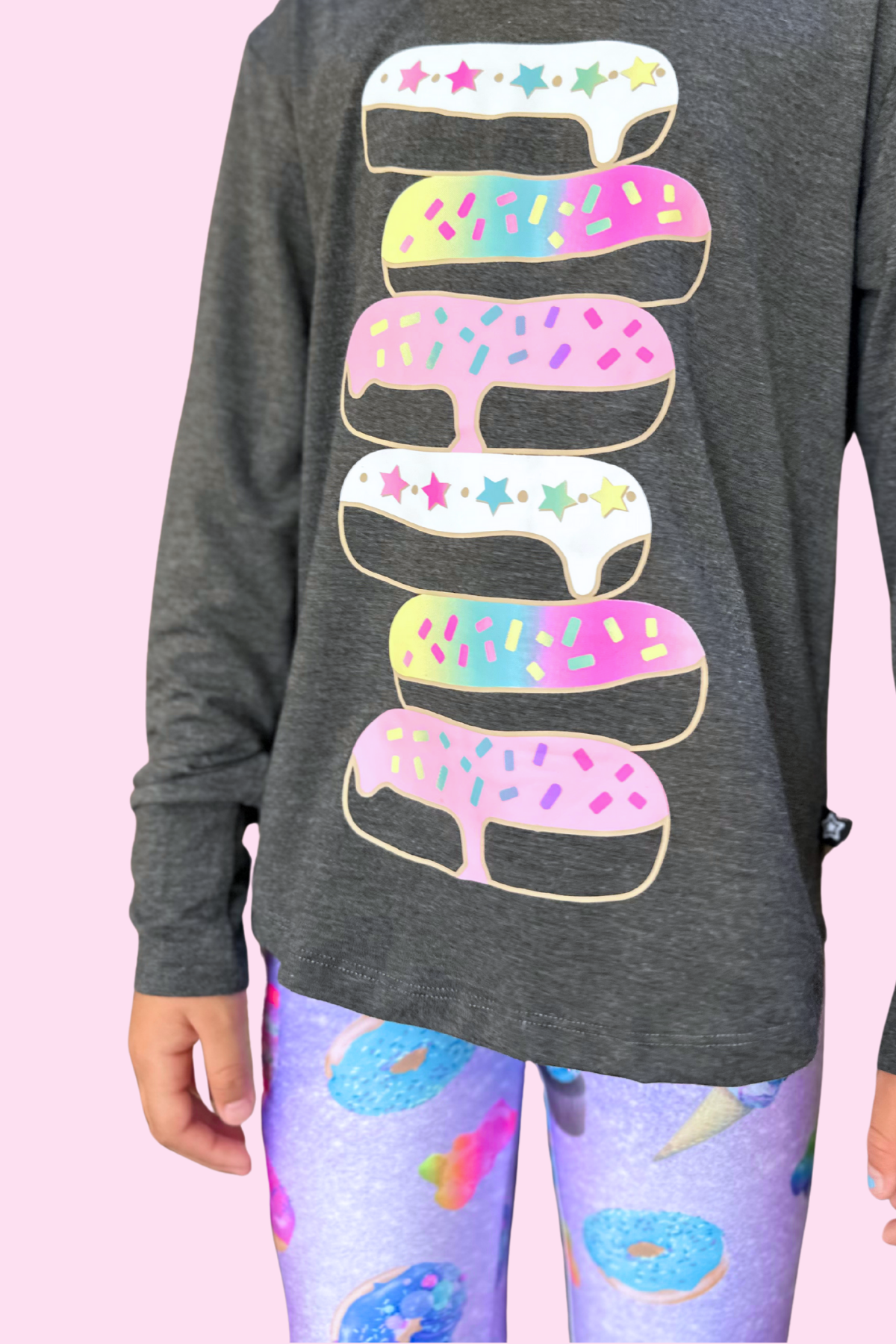 Modal Long Sleeve Shirttail Top - Black Rainbow Peace Love